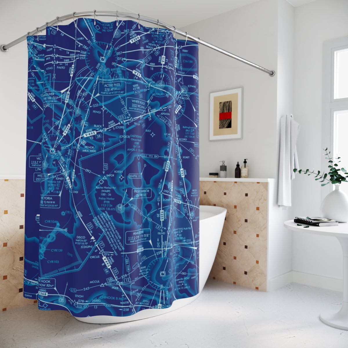 Aeronautical Chart shower curtain (ELUS1/blue)