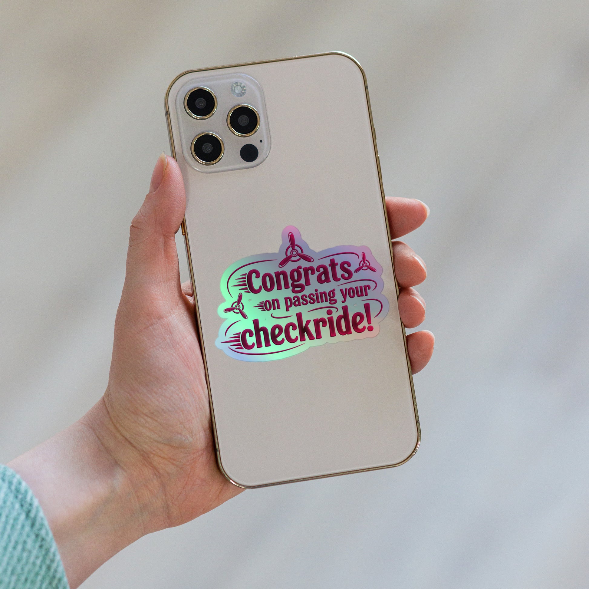 Congrats on passing your checkride! (v3. pink) holographic sticker