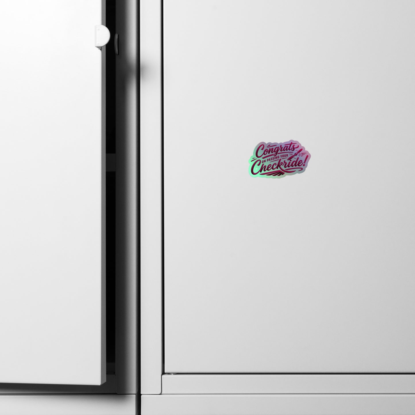 Congrats on passing your checkride! (v4. pink) holographic sticker