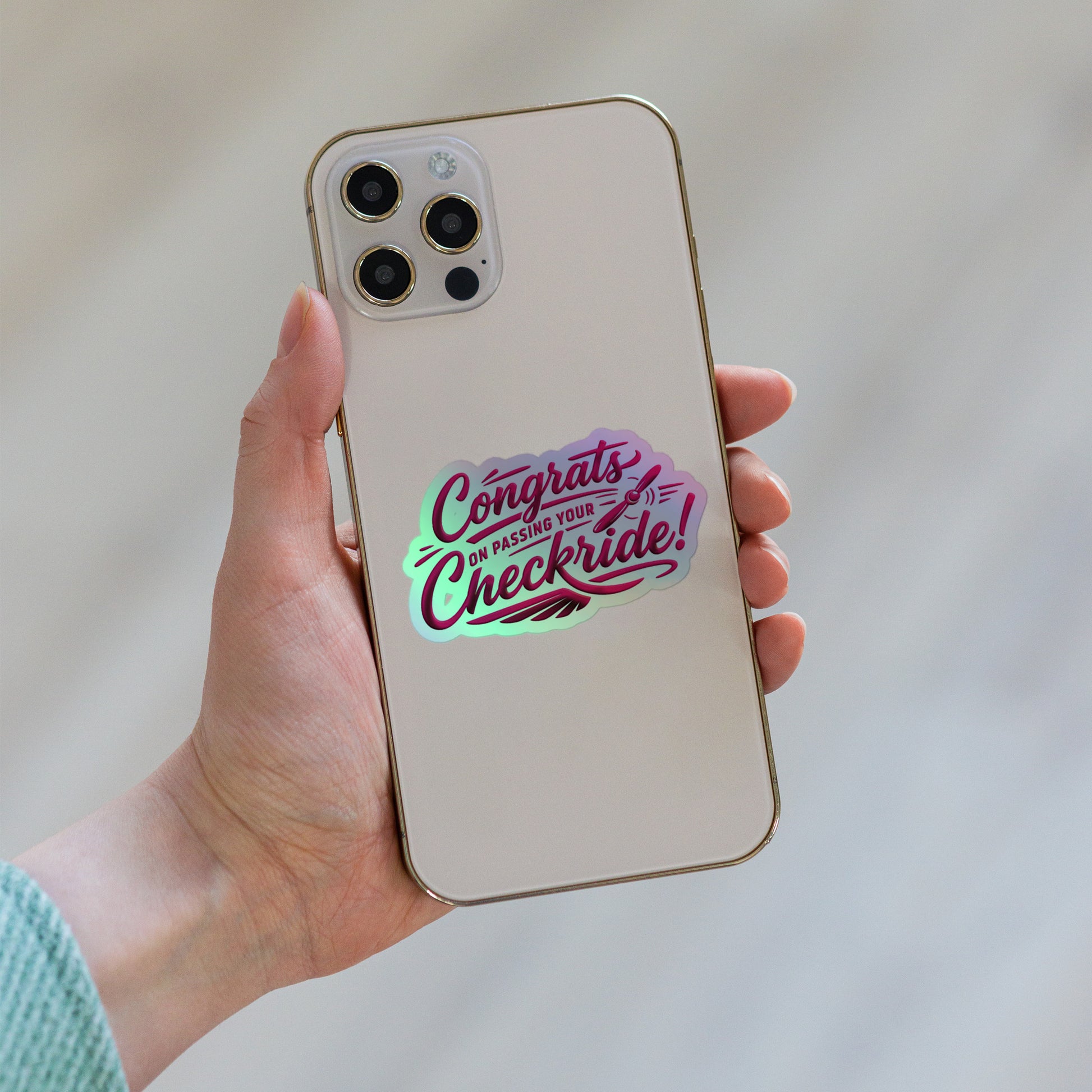 Congrats on passing your checkride! (v4. pink) holographic sticker