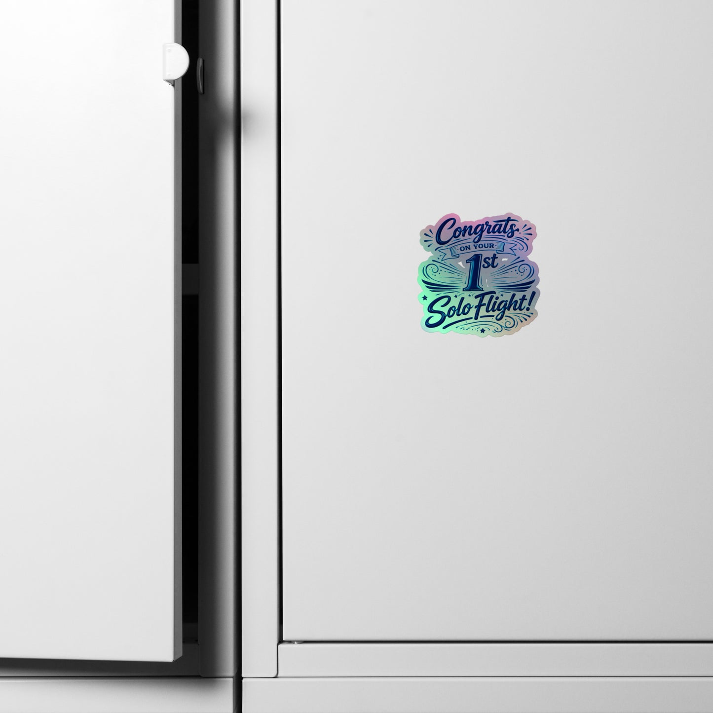 Congrats on your 1st Solo Flight! (v3. blue) holographic sticker