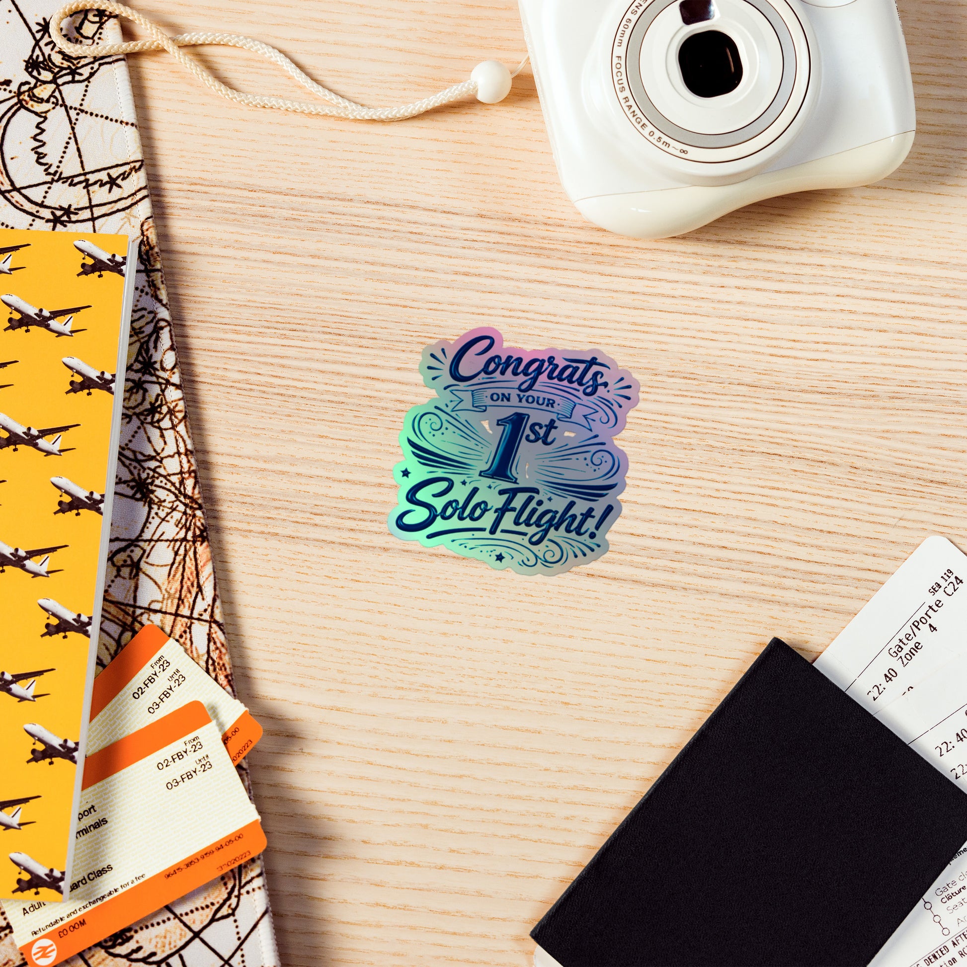 Congrats on your 1st Solo Flight! (v3. blue) holographic sticker