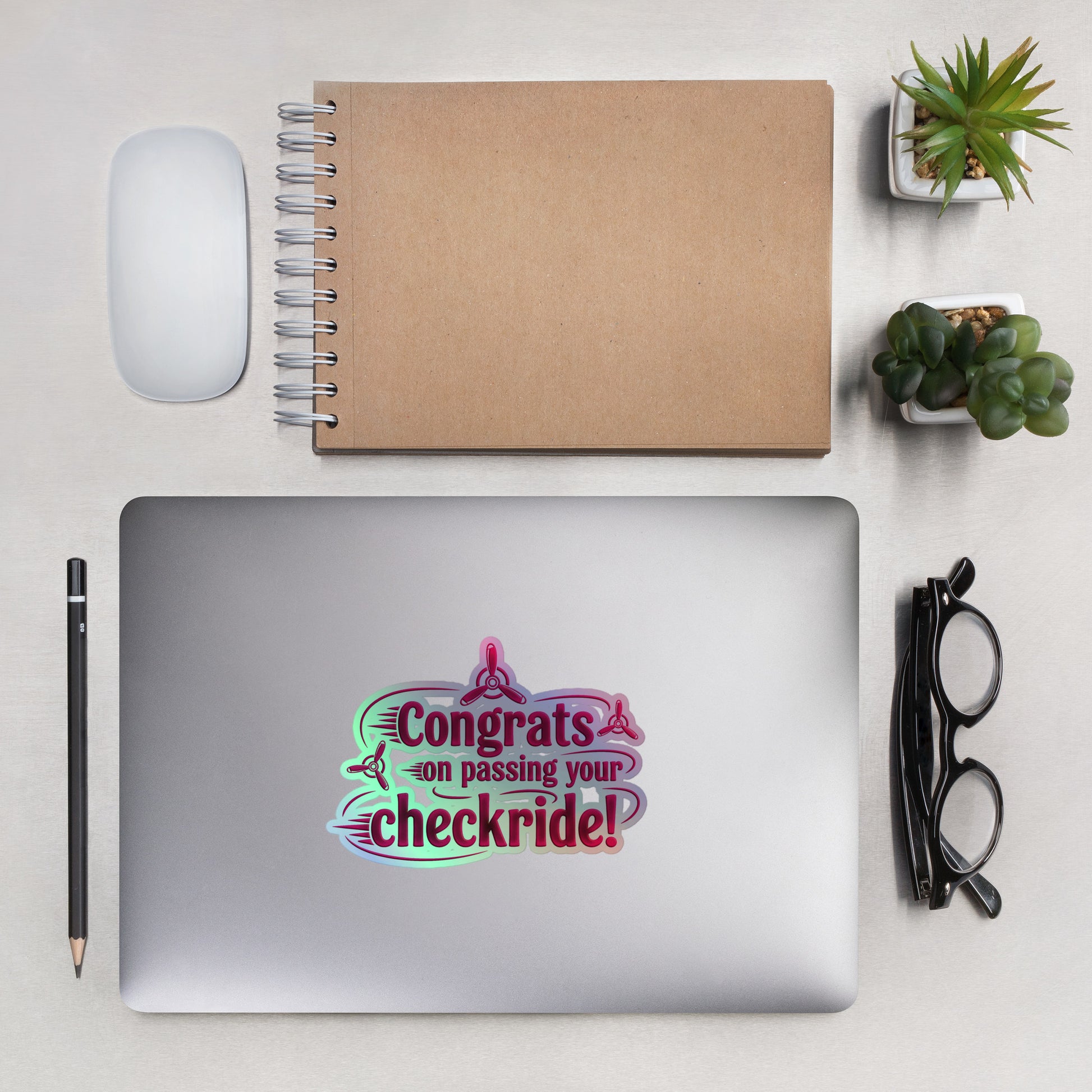 Congrats on passing your checkride! (v3. pink) holographic sticker