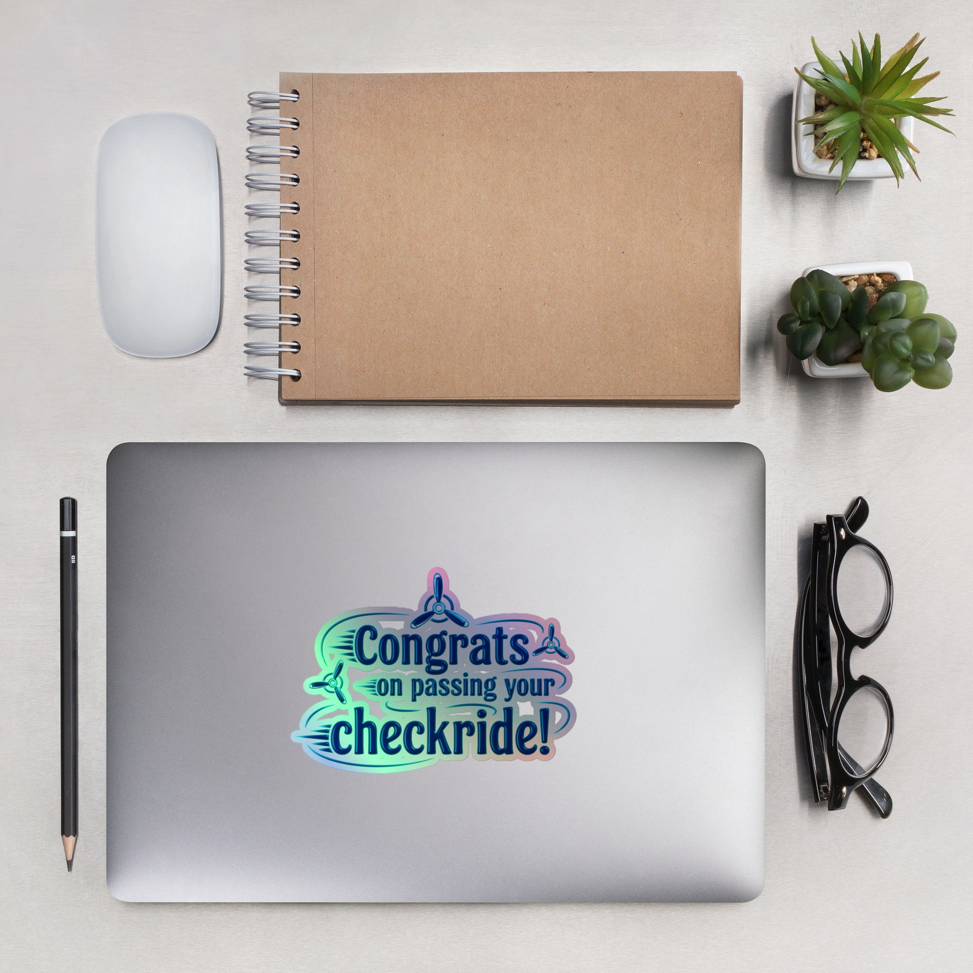 Congrats on passing your checkride! (v3. blue) holographic sticker