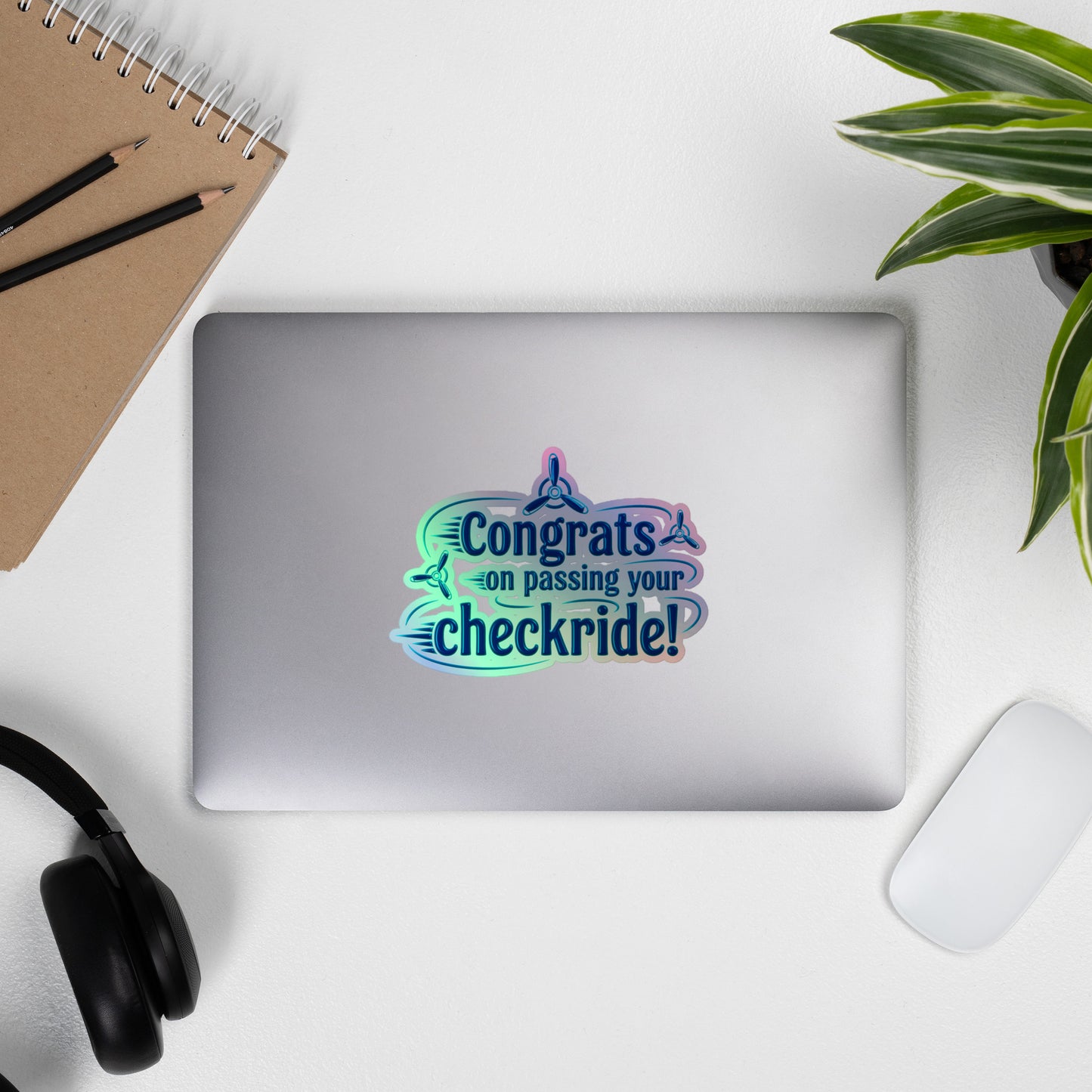 Congrats on passing your checkride! (v3. blue) holographic sticker