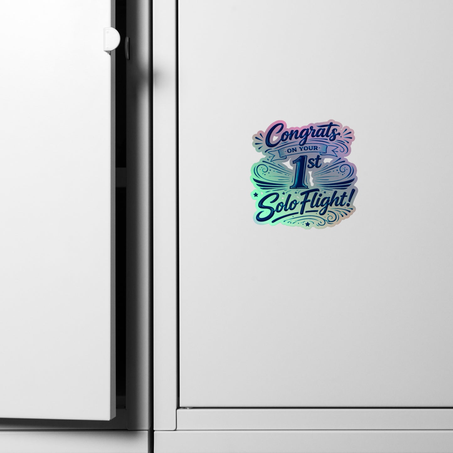 Congrats on your 1st Solo Flight! (v3. blue) holographic sticker