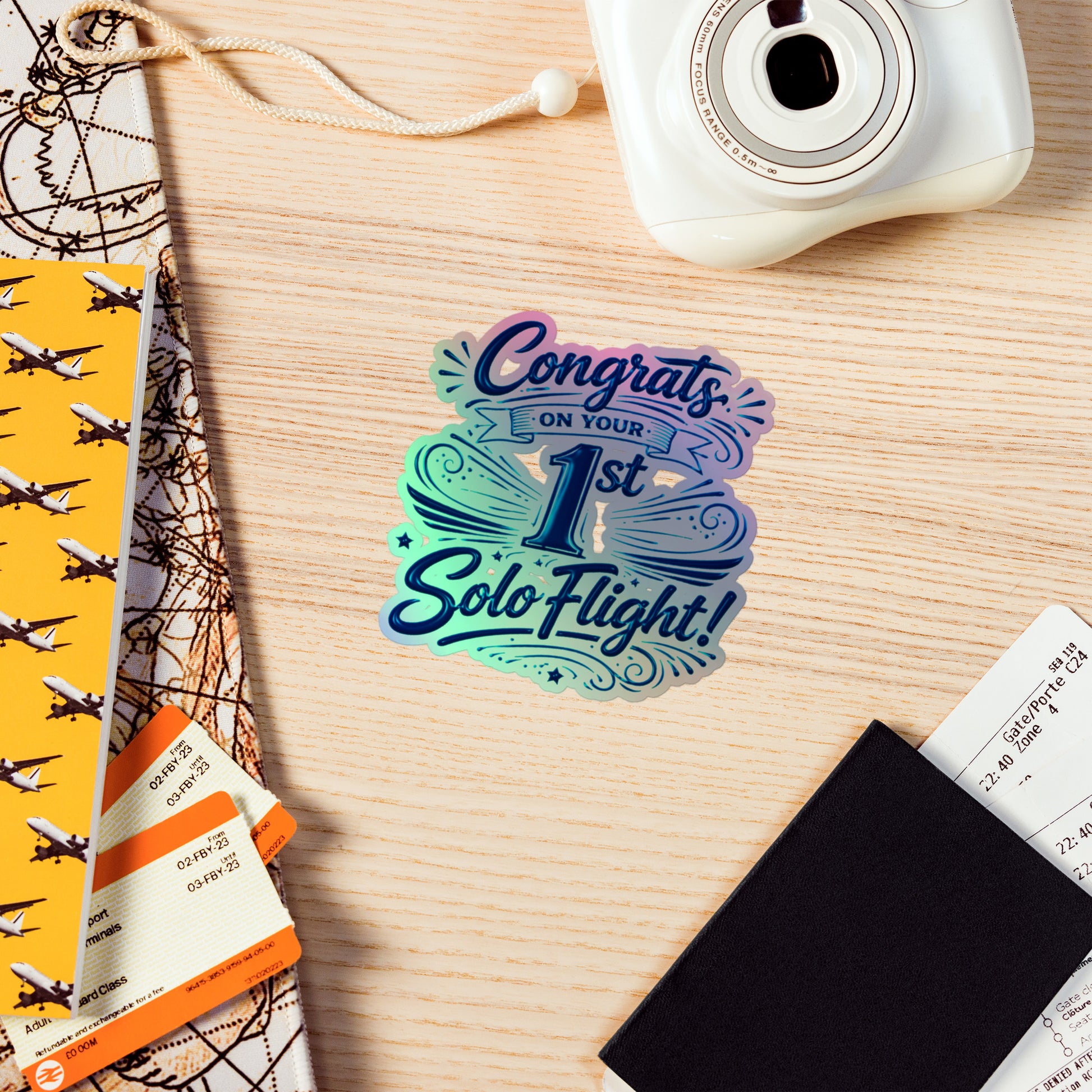 Congrats on your 1st Solo Flight! (v3. blue) holographic sticker