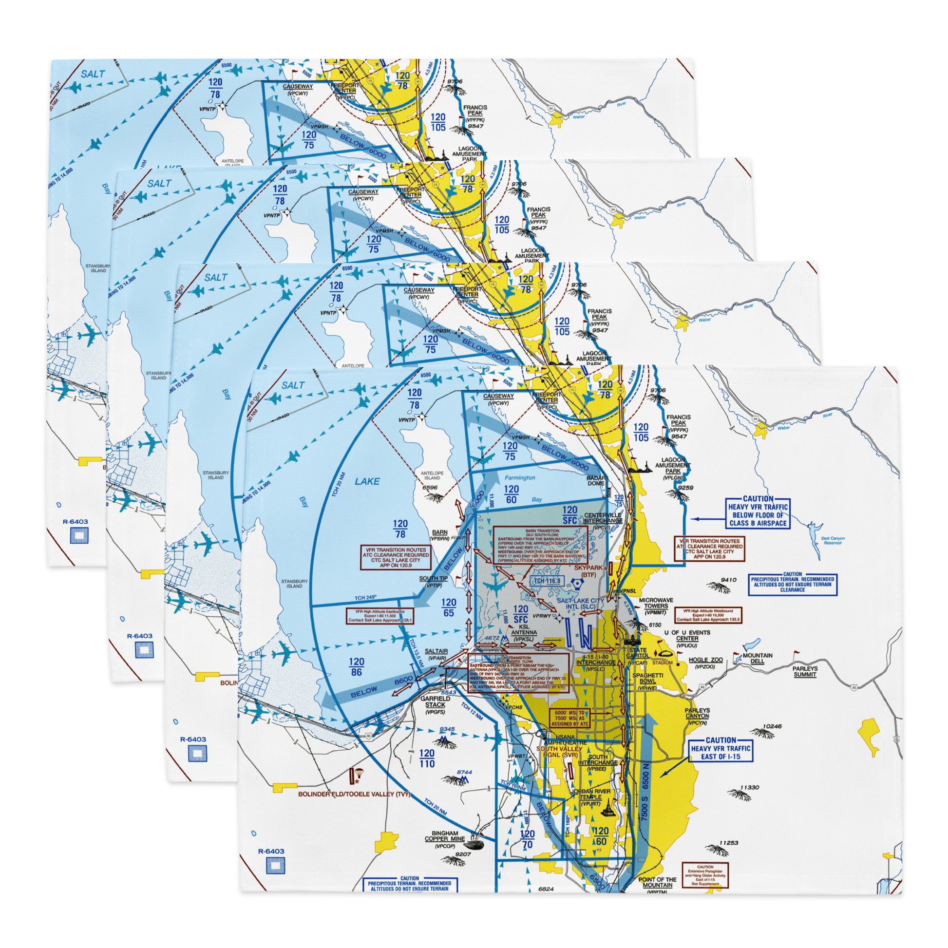 Salt Lake City Flyway Chart kitchen placemat set of 4