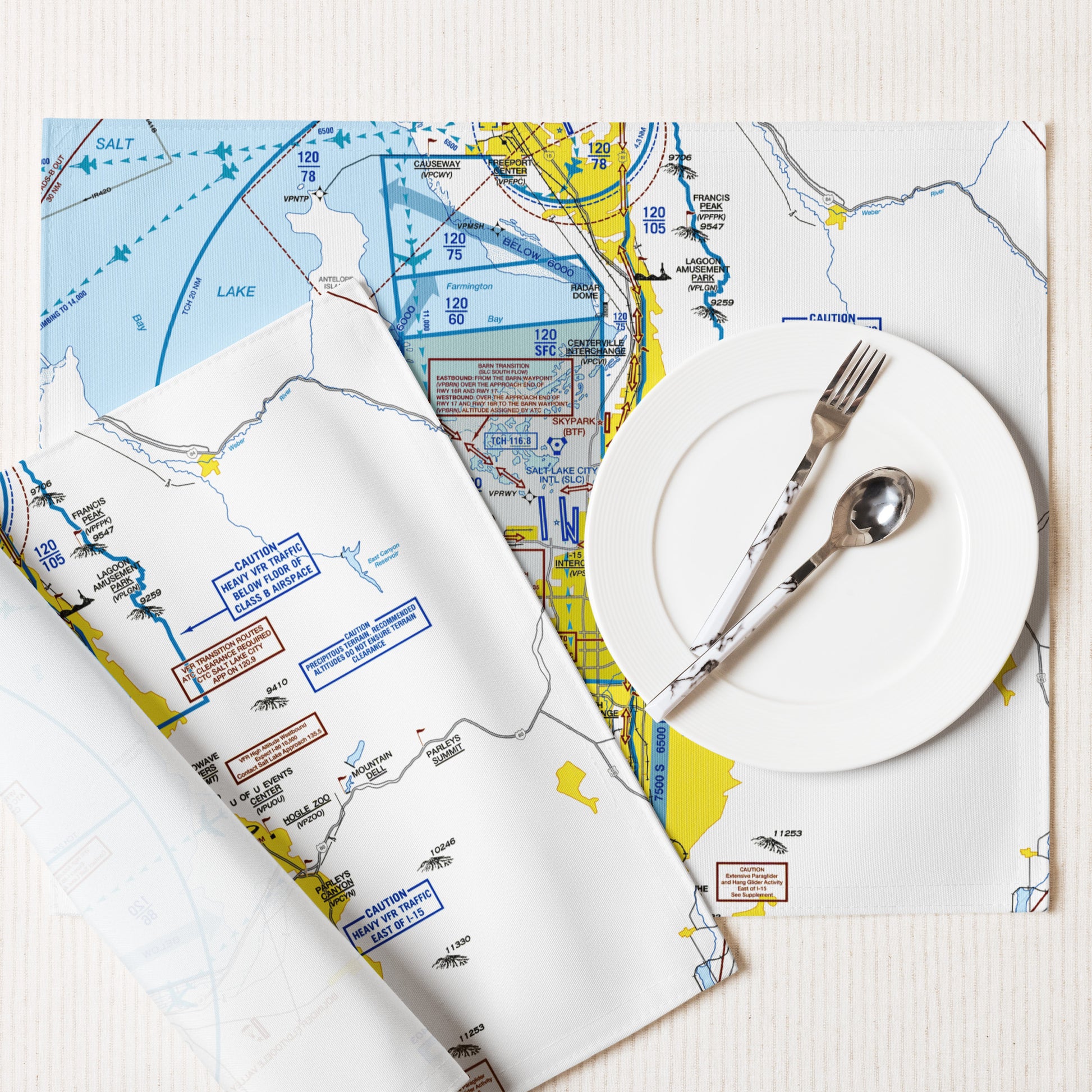 Salt Lake City Flyway Chart kitchen placemat set of 4