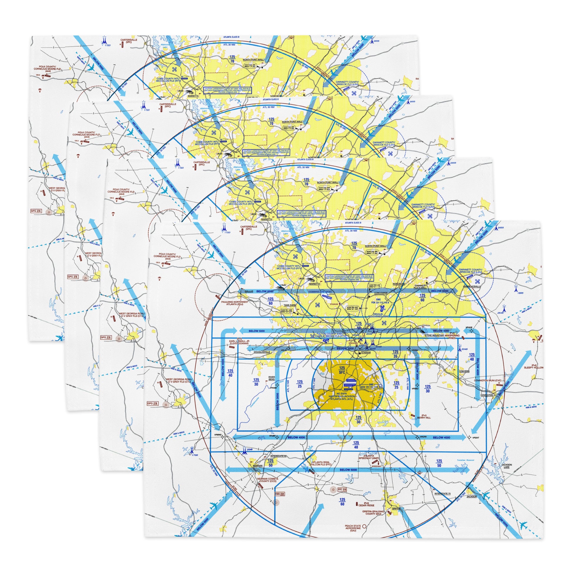 Atlanta Flyway Chart kitchen placemat set of 4