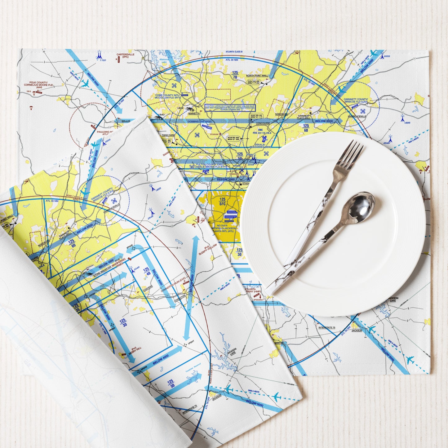 Atlanta Flyway Chart kitchen placemat set of 4