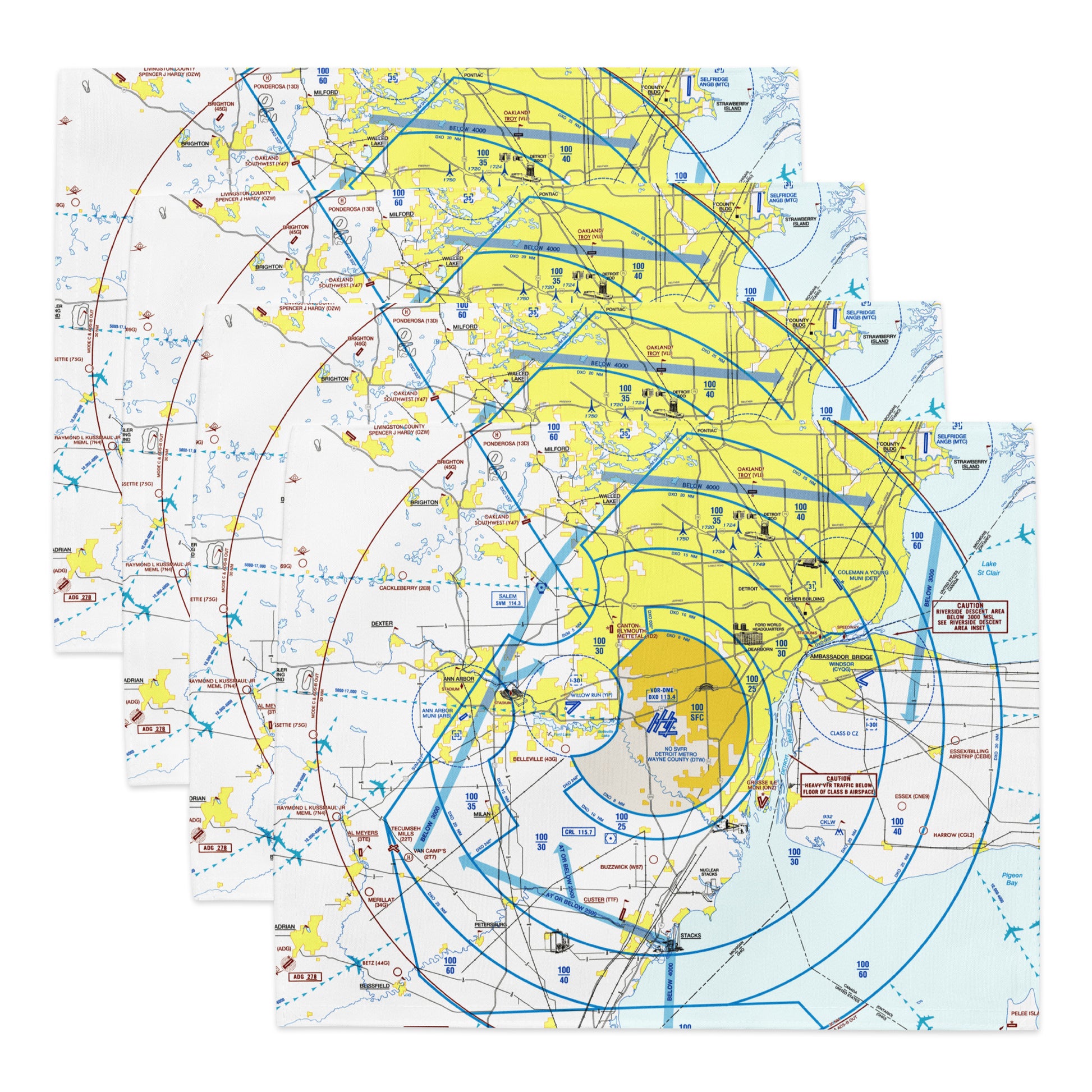 Detroit Flyway Chart kitchen placemat set of 4