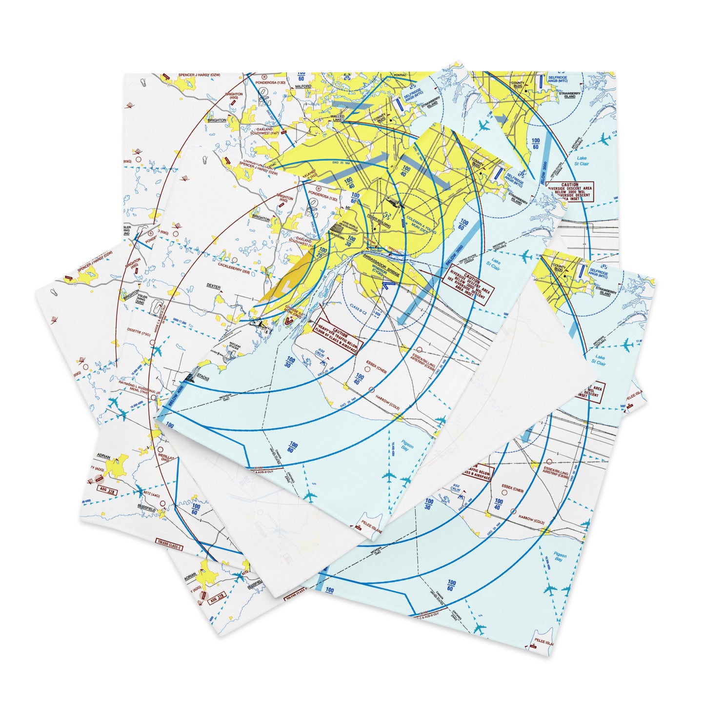 Detroit Flyway Chart kitchen placemat set of 4