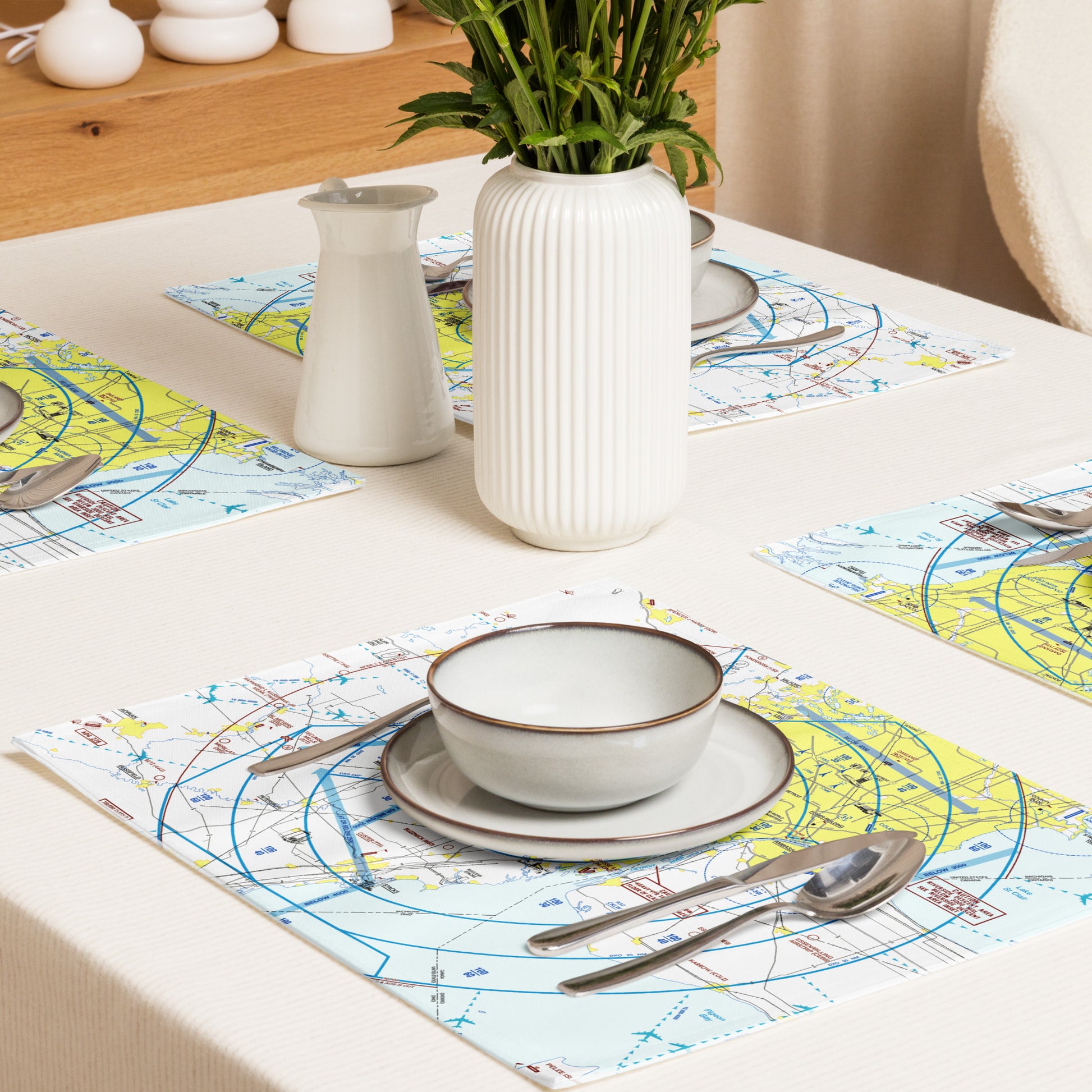 Detroit Flyway Chart kitchen placemat set of 4