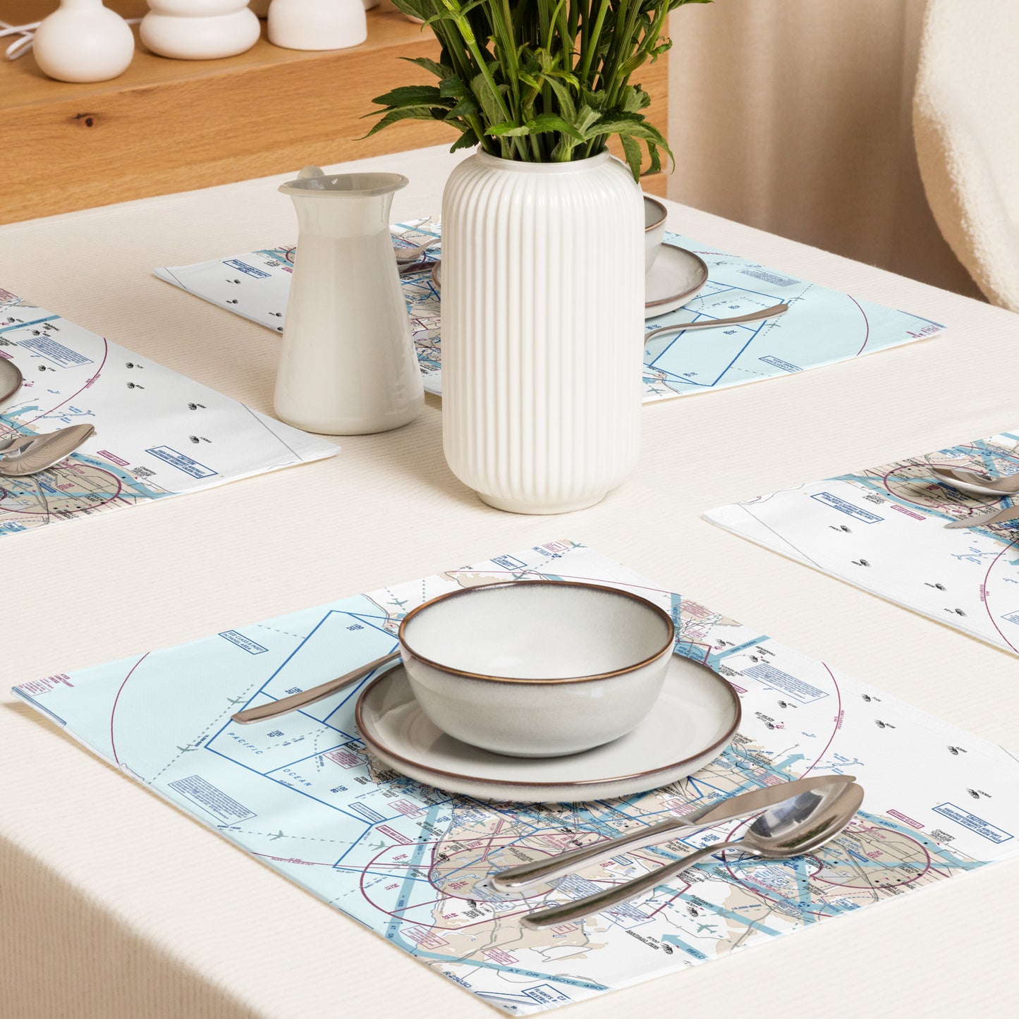 LAX Flyway Chart kitchen placemat set of 4