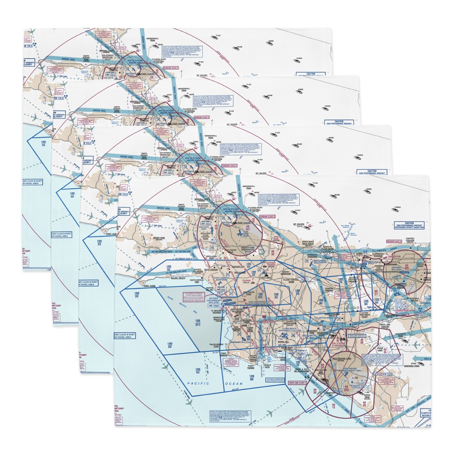 LAX Flyway Chart kitchen placemat set of 4