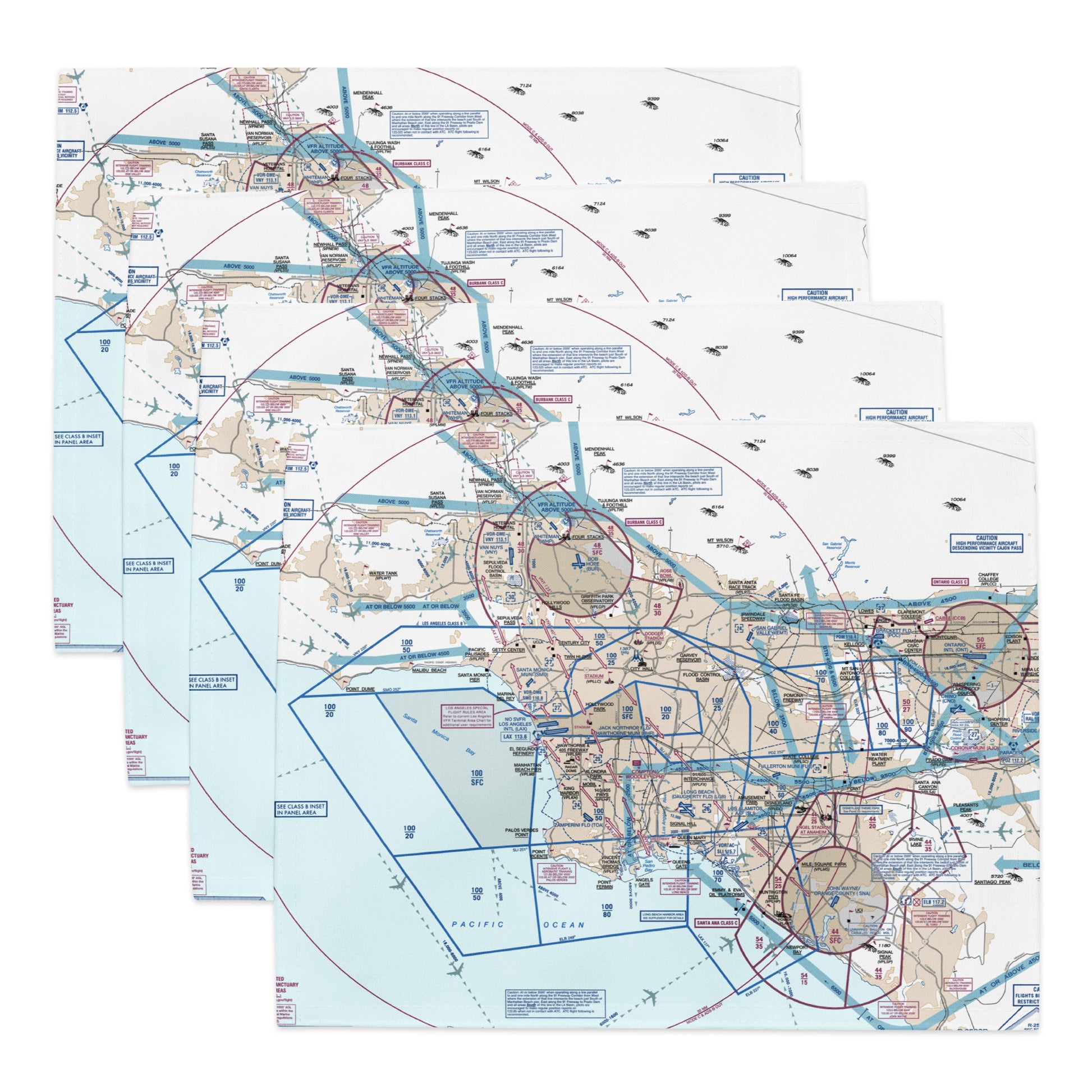 LAX Flyway Chart kitchen placemat set of 4
