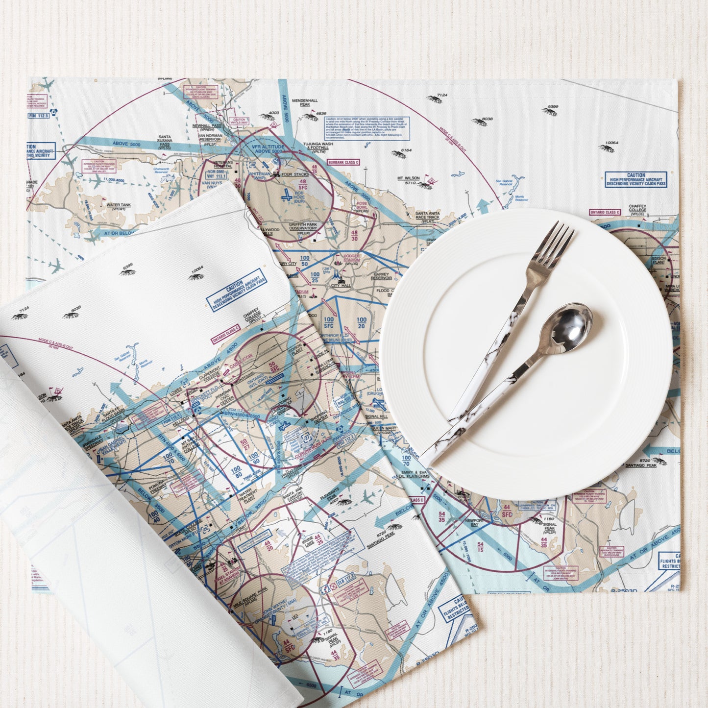 LAX Flyway Chart kitchen placemat set of 4