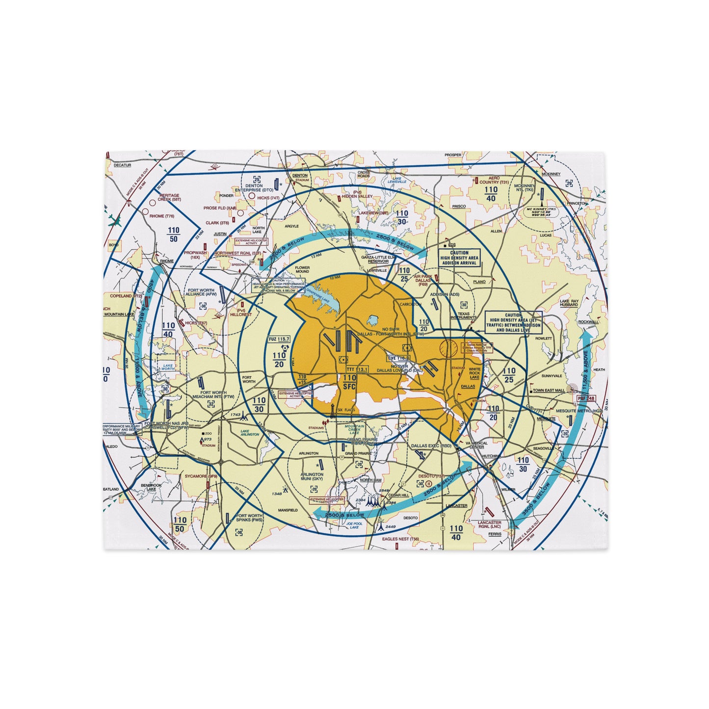 Dallas - Ft. Worth Flyway Chart kitchen placemat set of 4