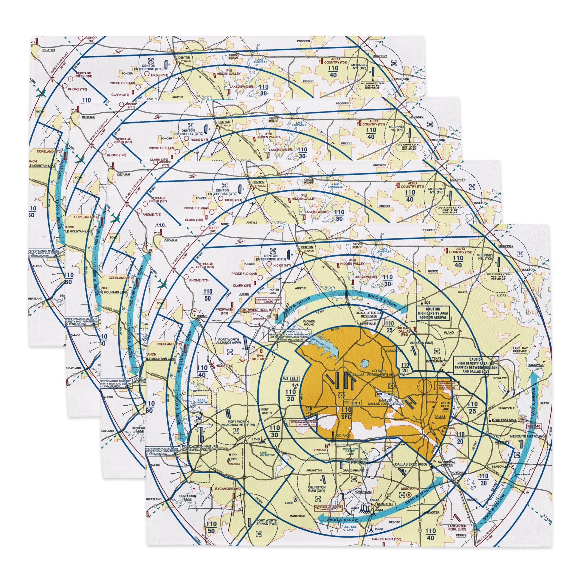 Dallas - Ft. Worth Flyway Chart kitchen placemat set of 4