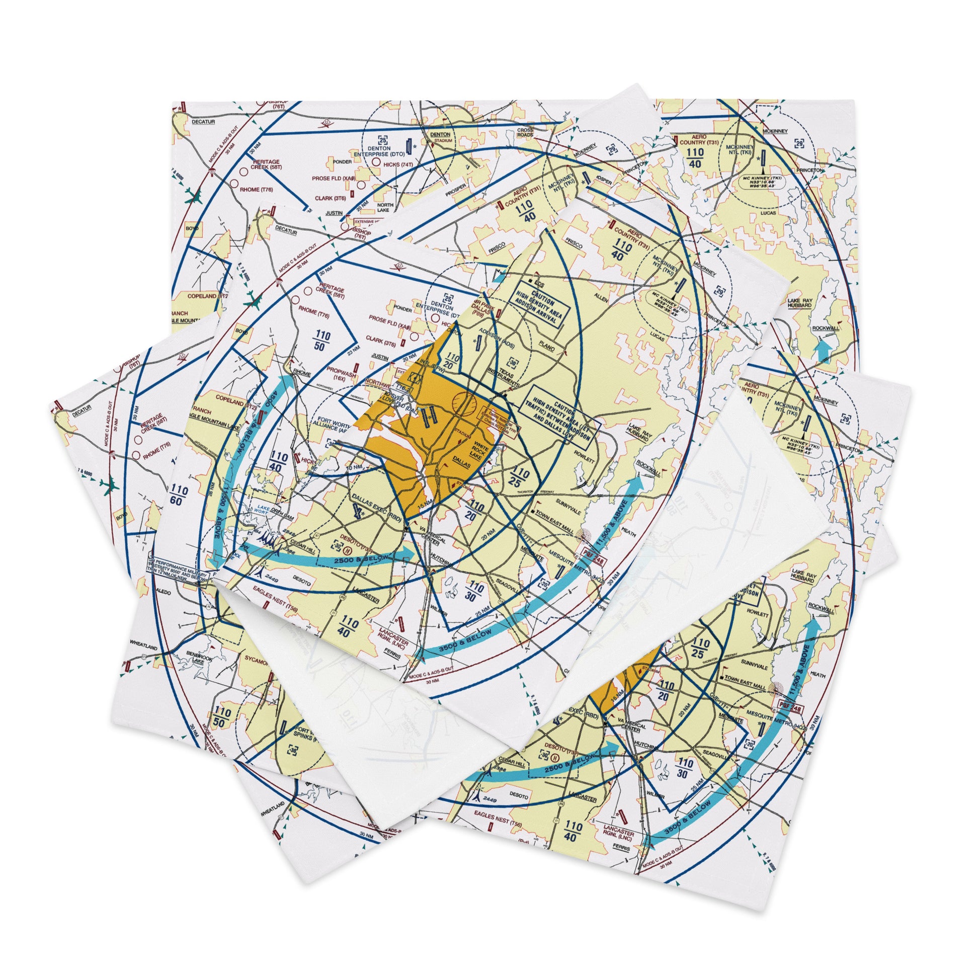 Dallas - Ft. Worth Flyway Chart kitchen placemat set of 4
