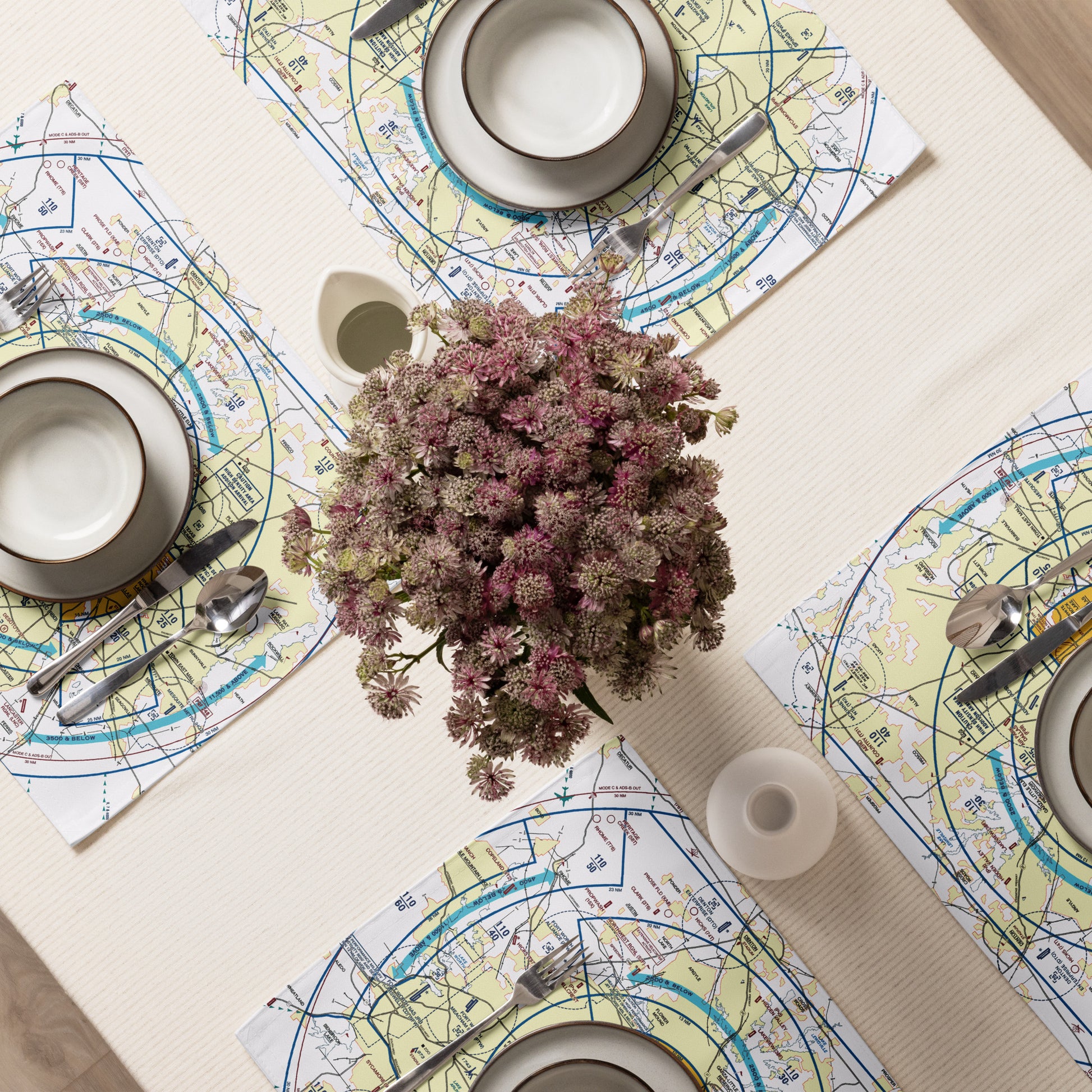 Dallas - Ft. Worth Flyway Chart kitchen placemat set of 4
