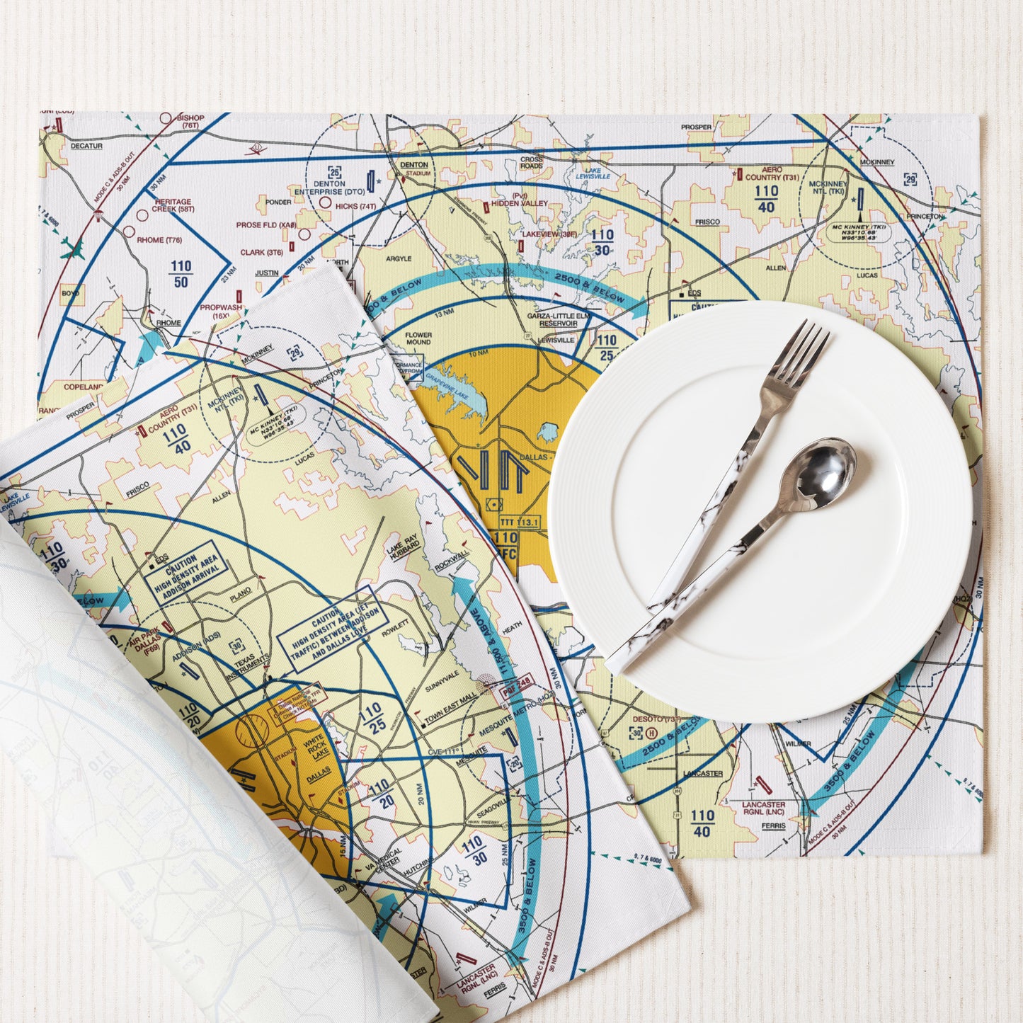 Dallas - Ft. Worth Flyway Chart kitchen placemat set of 4