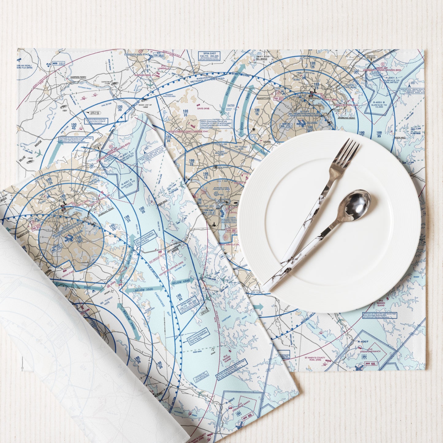 Baltimore-Washington Flyway Chart kitchen placemat set of 4