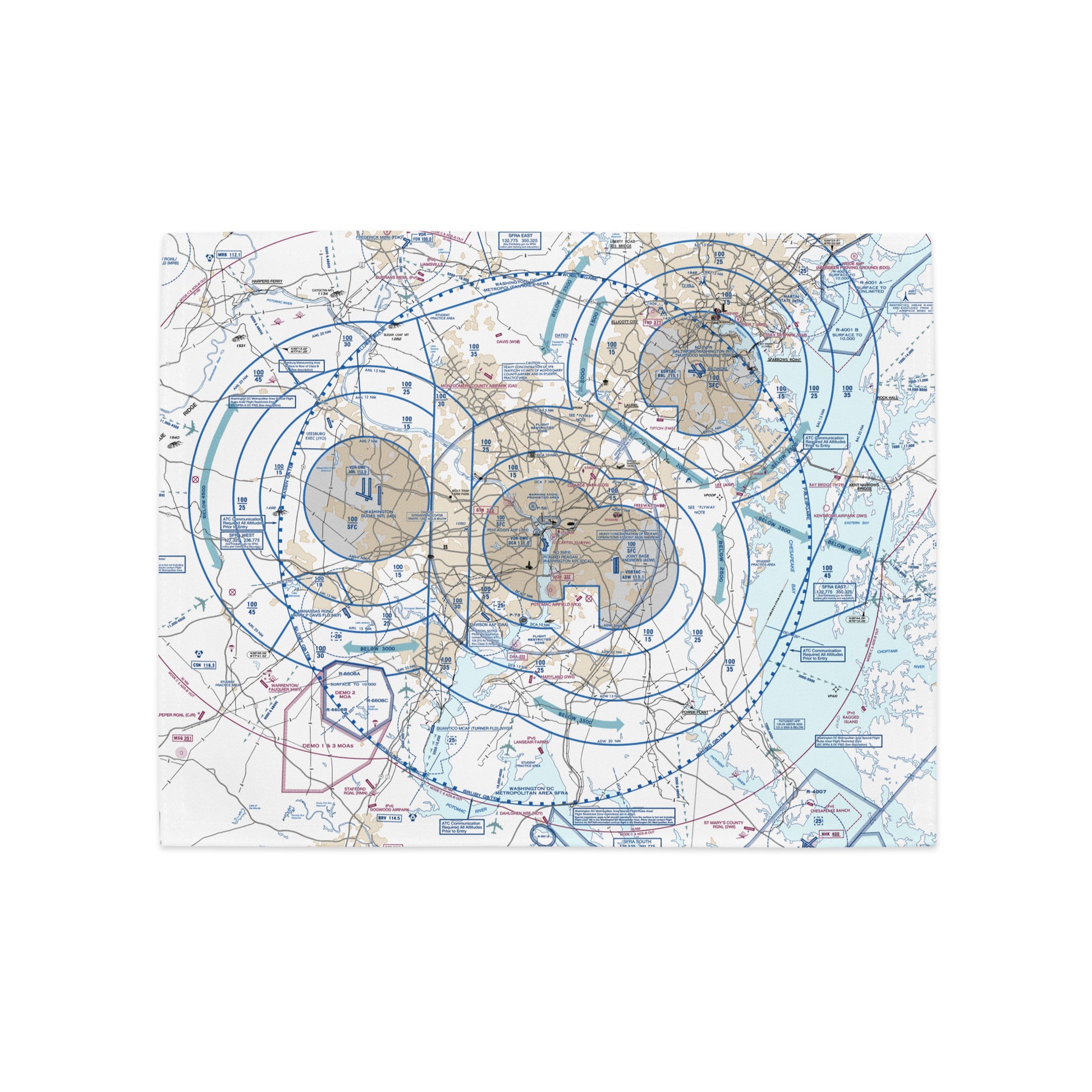 Baltimore-Washington Flyway Chart kitchen placemat set of 4