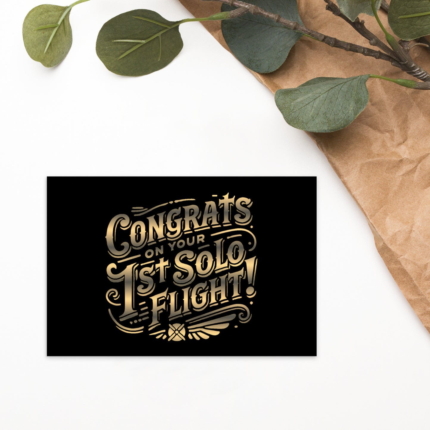 Congrats on your 1st Solo Flight! postcard (gold)