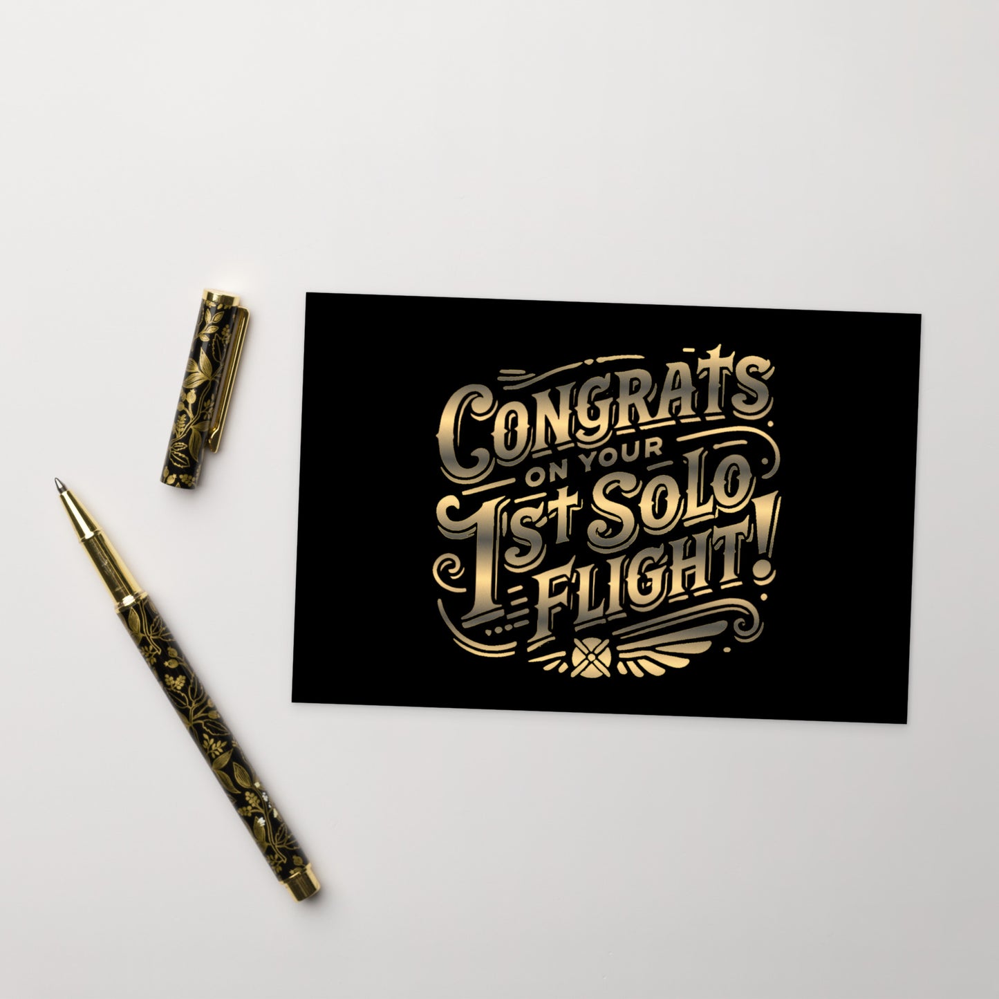 Congrats on your 1st Solo Flight! postcard (gold)