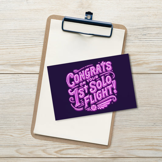 Congrats on your 1st Solo Flight! postcard (neon pink)