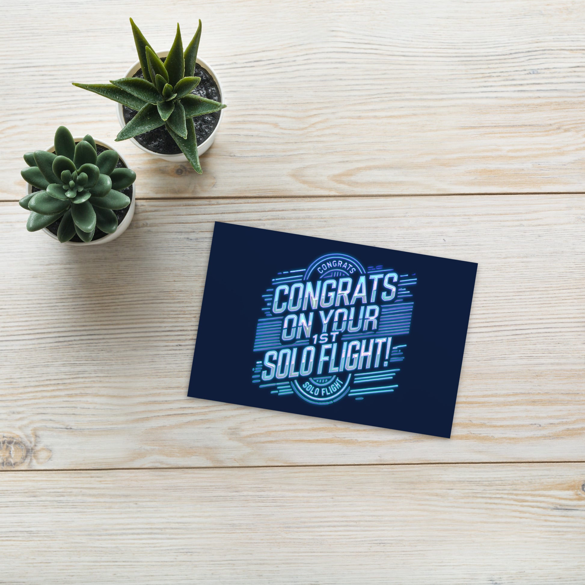 Congrats on your 1st Solo Flight! postcard (neon blue)