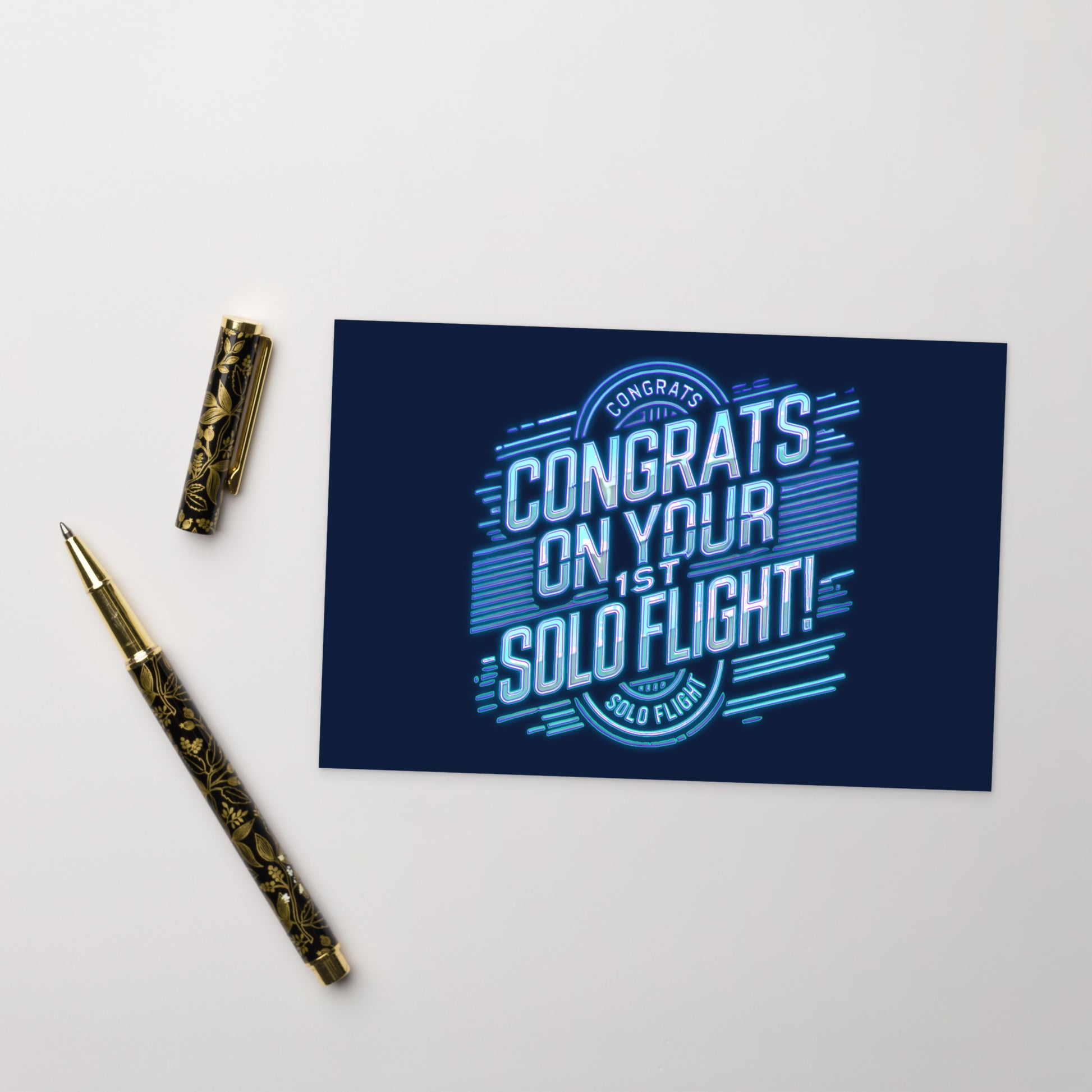 Congrats on your 1st Solo Flight! postcard (neon blue)