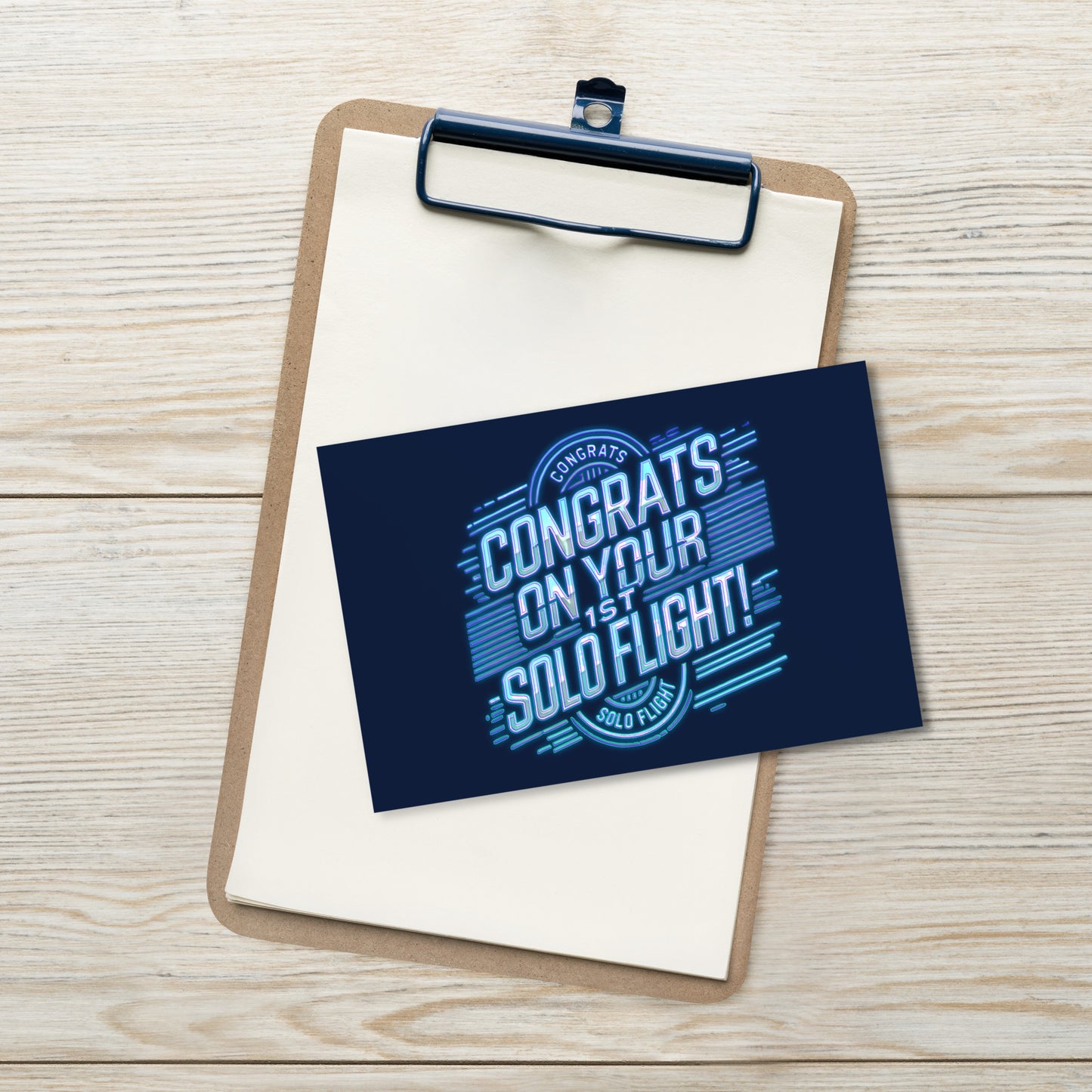 Congrats on your 1st Solo Flight! postcard (neon blue)