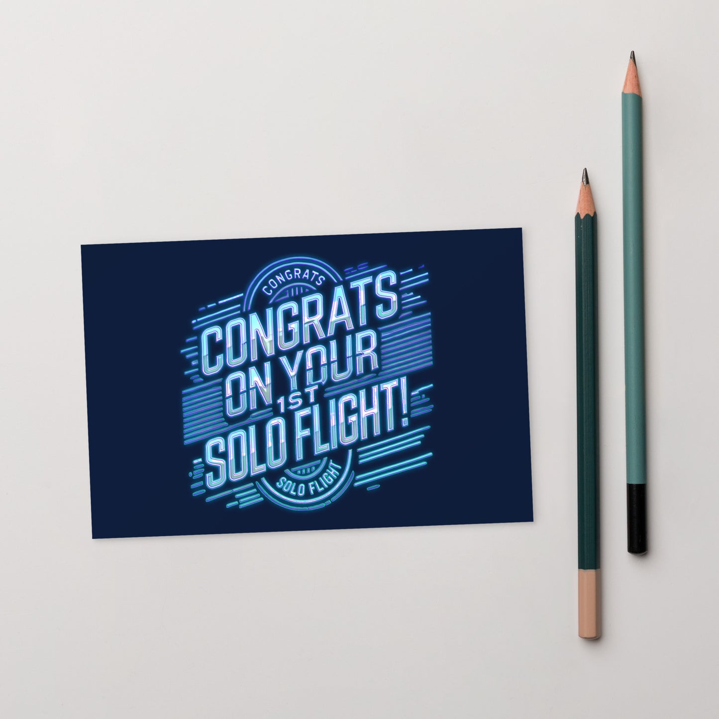 Congrats on your 1st Solo Flight! postcard (neon blue)