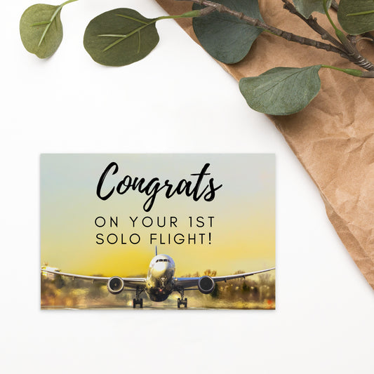 Congrats on your 1st Solo Flight! postcard (jet)