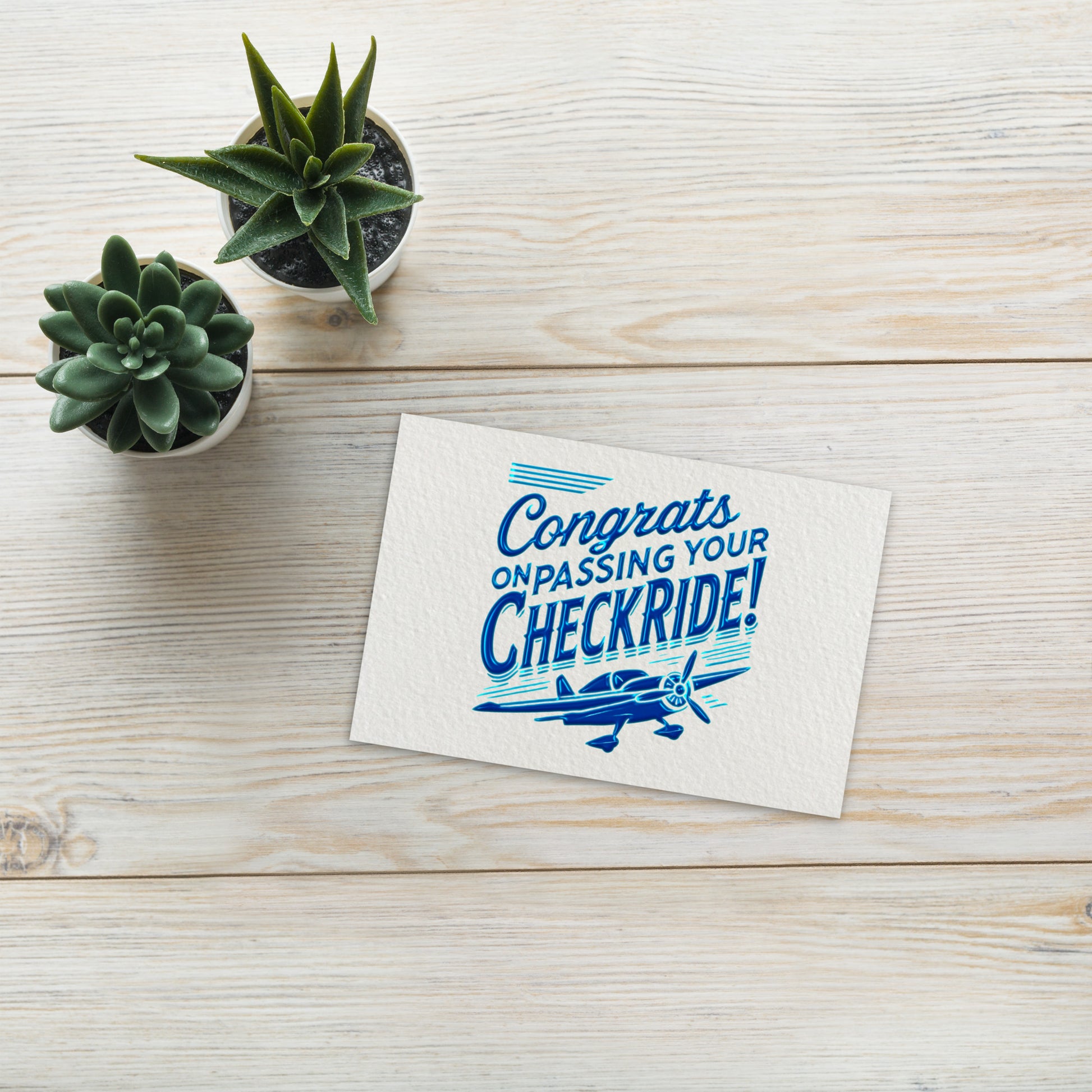 Congrats on passing your checkride! postcard (v1. blue)