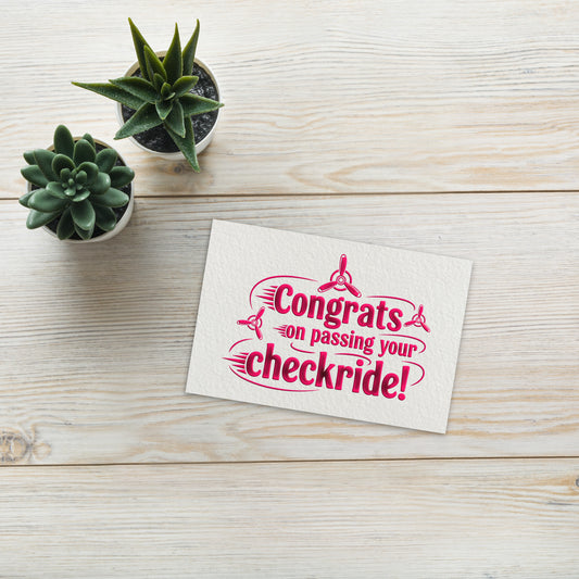 Congrats on passing your checkride! postcard (v3. pink)