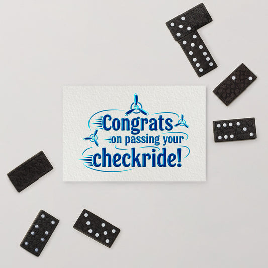 Congrats on passing your checkride! postcard (v3. blue)