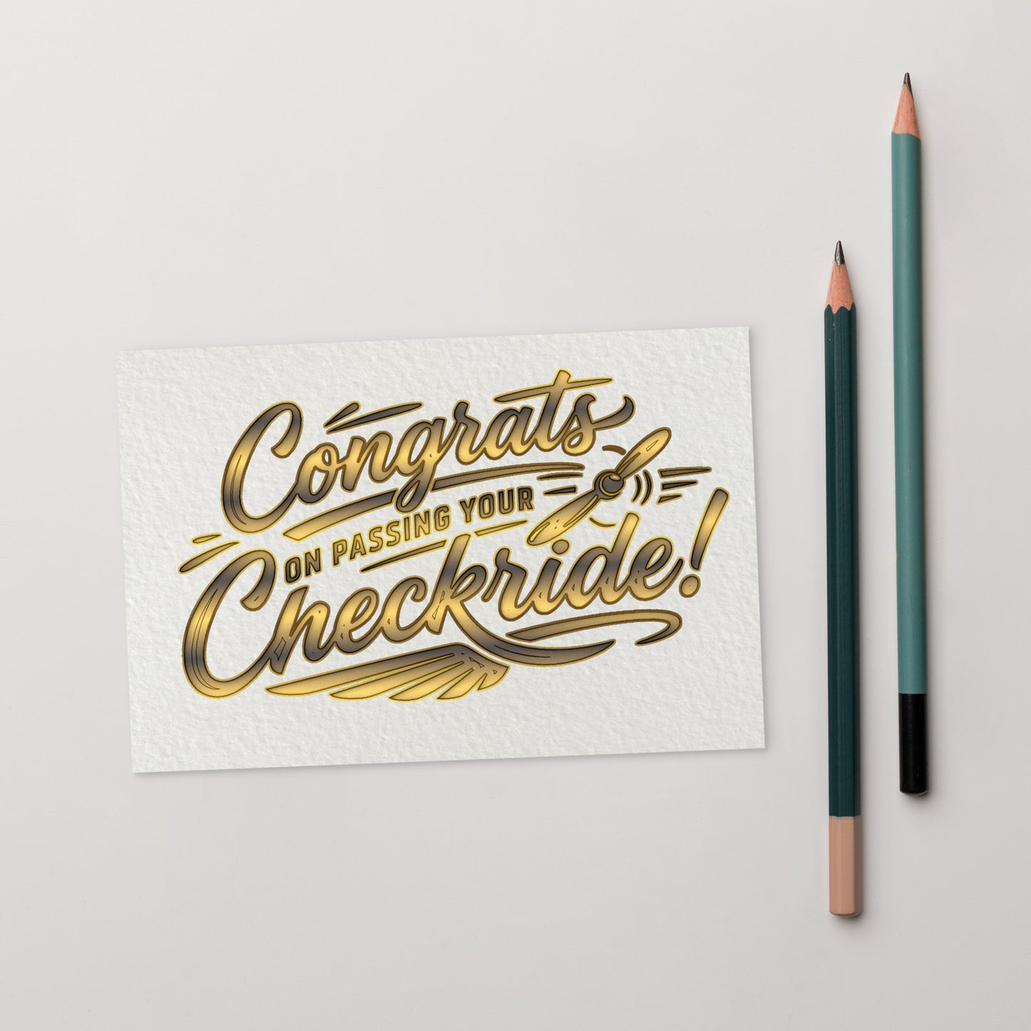 Congrats on passing your checkride! postcard (v4. gold)