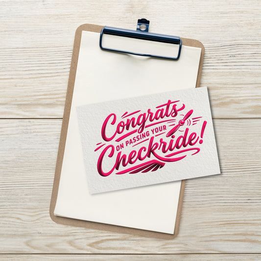 Congrats on passing your checkride! postcard (v4. pink)