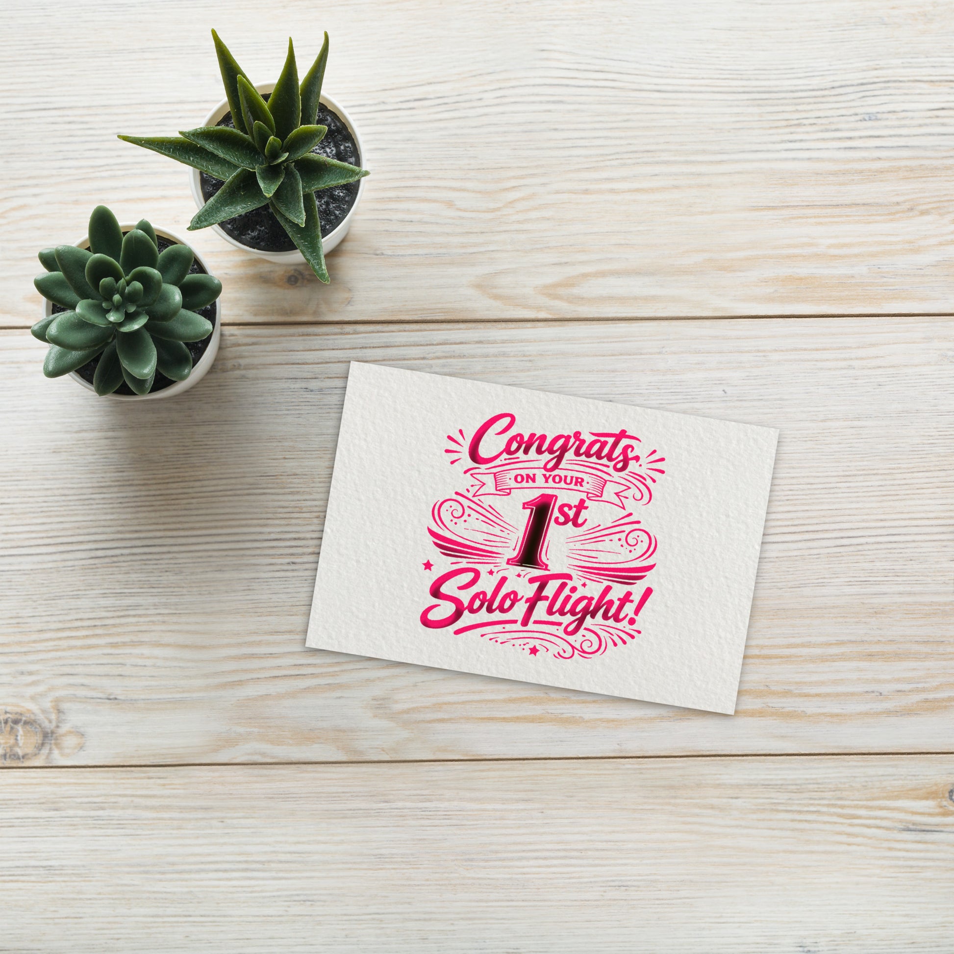 Congrats on your 1st Solo Flight! postcard (v3. pink)