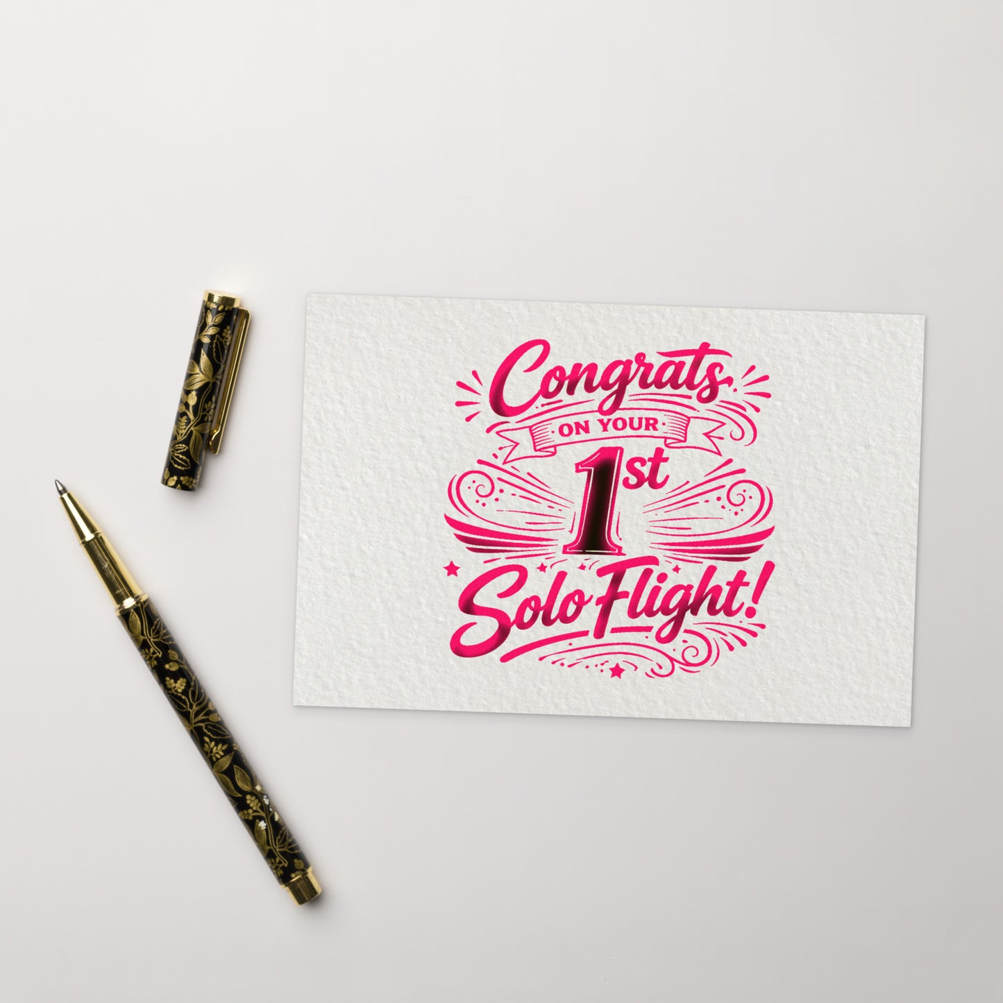 Congrats on your 1st Solo Flight! postcard (v3. pink)