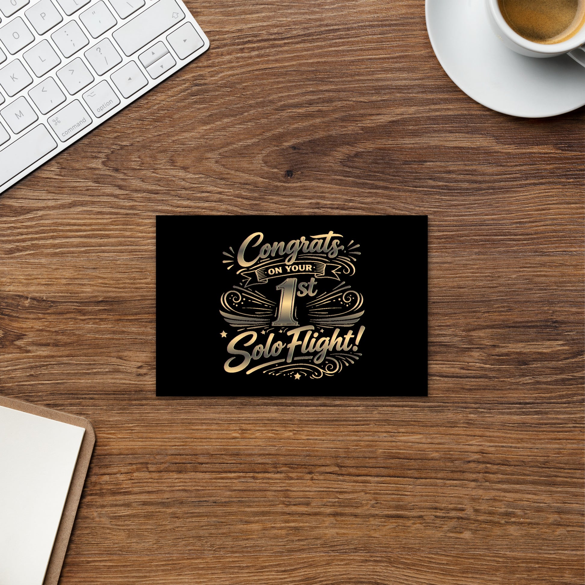 Congrats on your 1st Solo Flight! postcard (v3. gold)