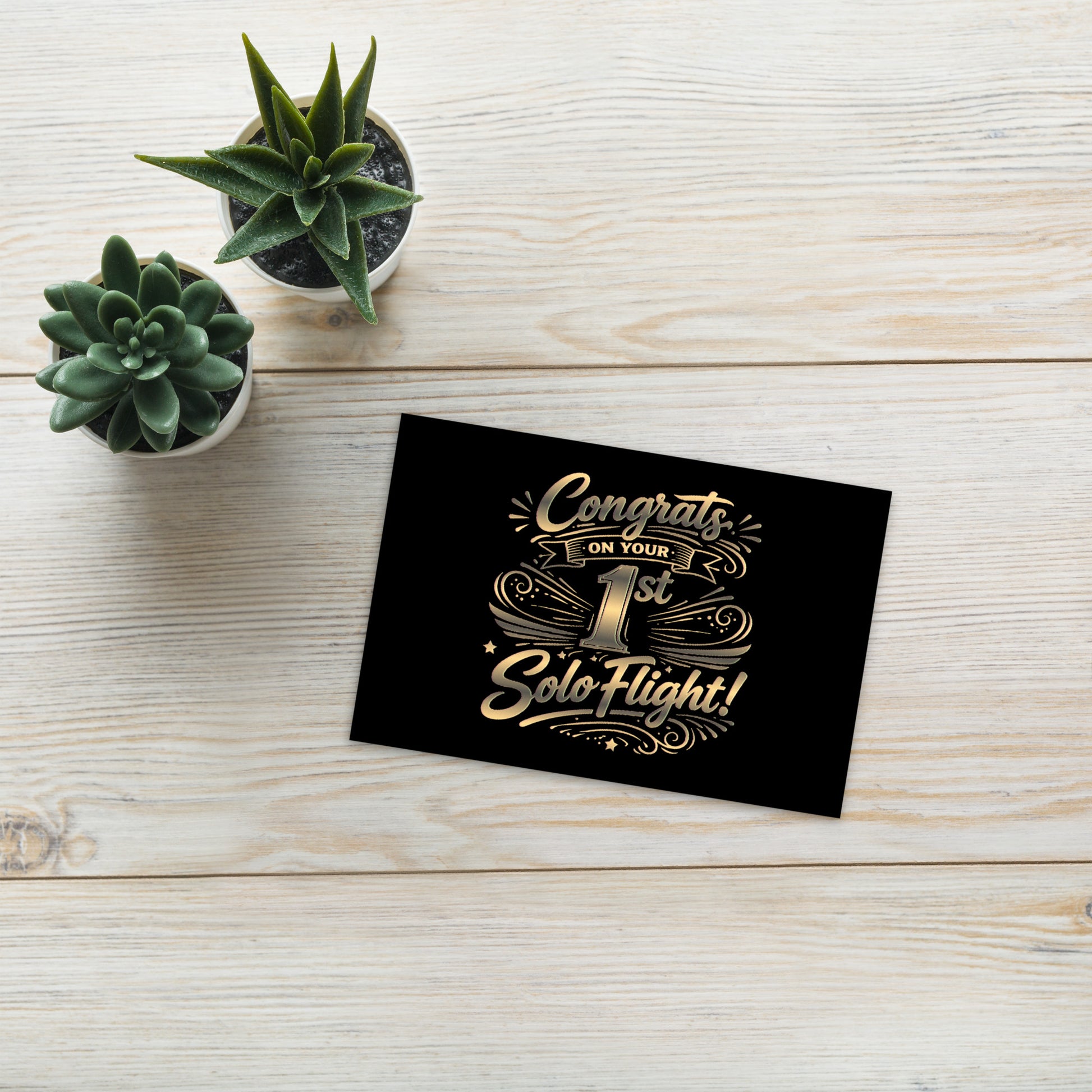 Congrats on your 1st Solo Flight! postcard (v3. gold)