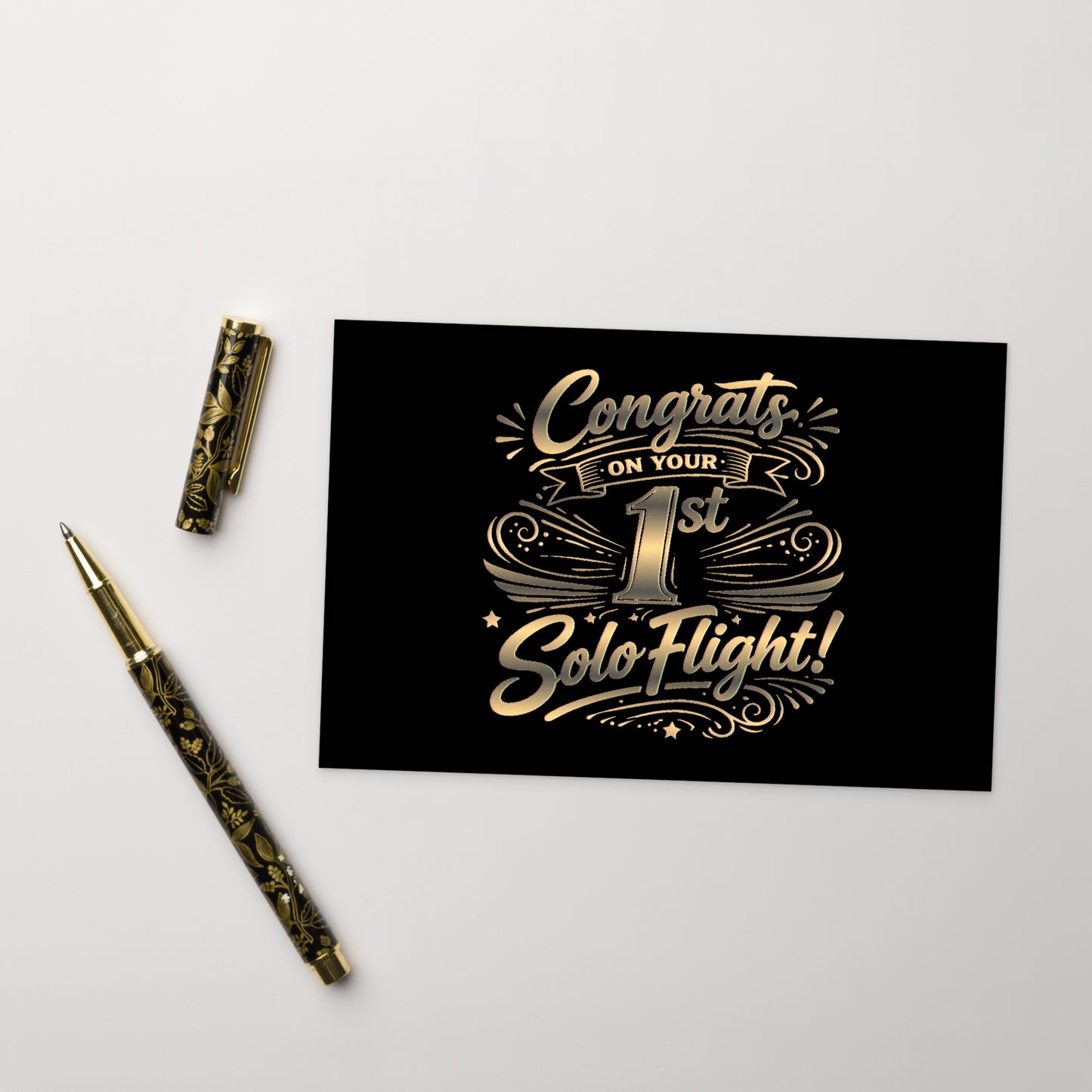 Congrats on your 1st Solo Flight! postcard (v3. gold)