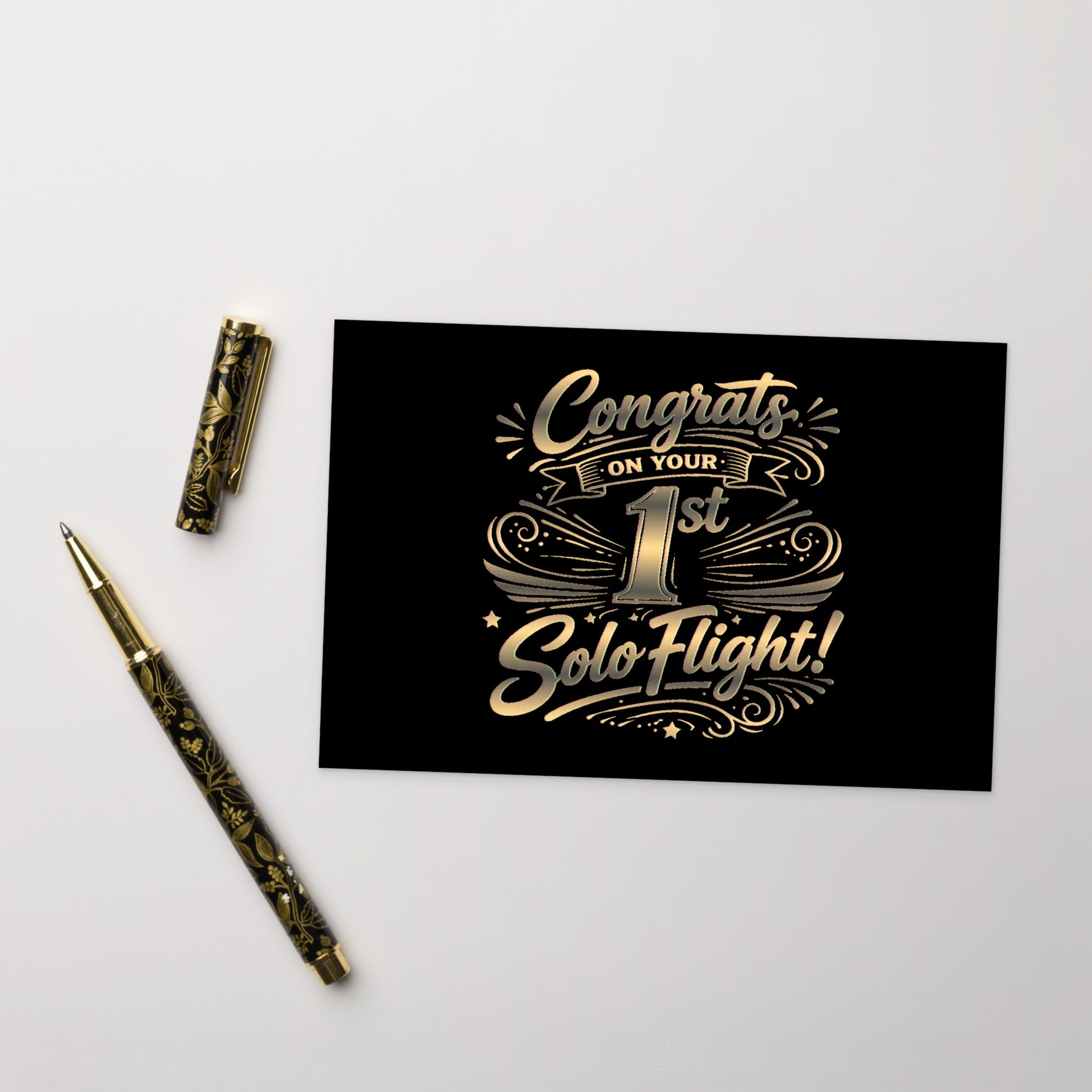 Congrats on your 1st Solo Flight! postcard (v3. gold)