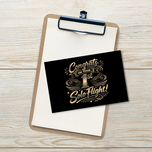 Congrats on your 1st Solo Flight! postcard (v3. gold)