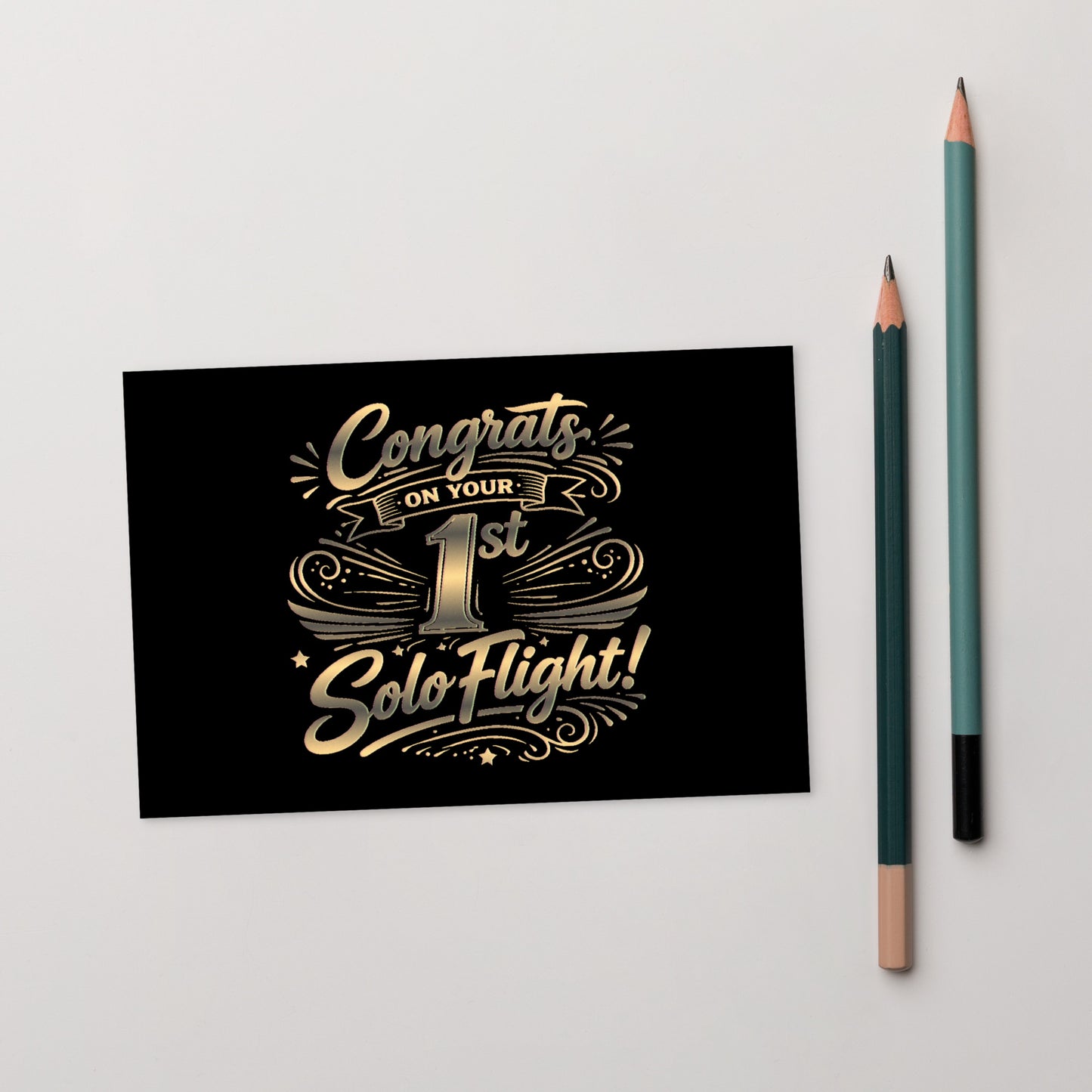 Congrats on your 1st Solo Flight! postcard (v3. gold)